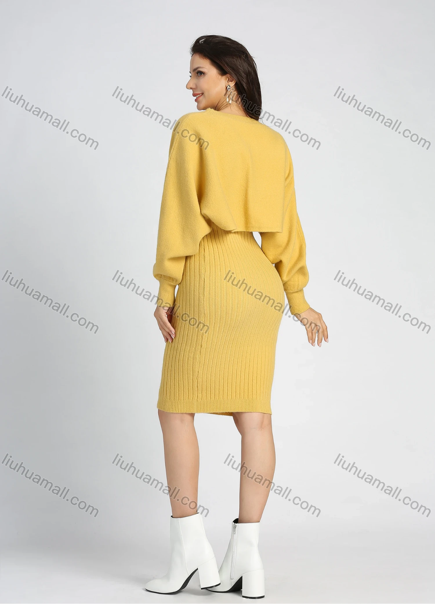 Wholesale Women's Casual Knit Rib-Knit Plain Crop Sweater 2 Piece Set - Liuhuamall