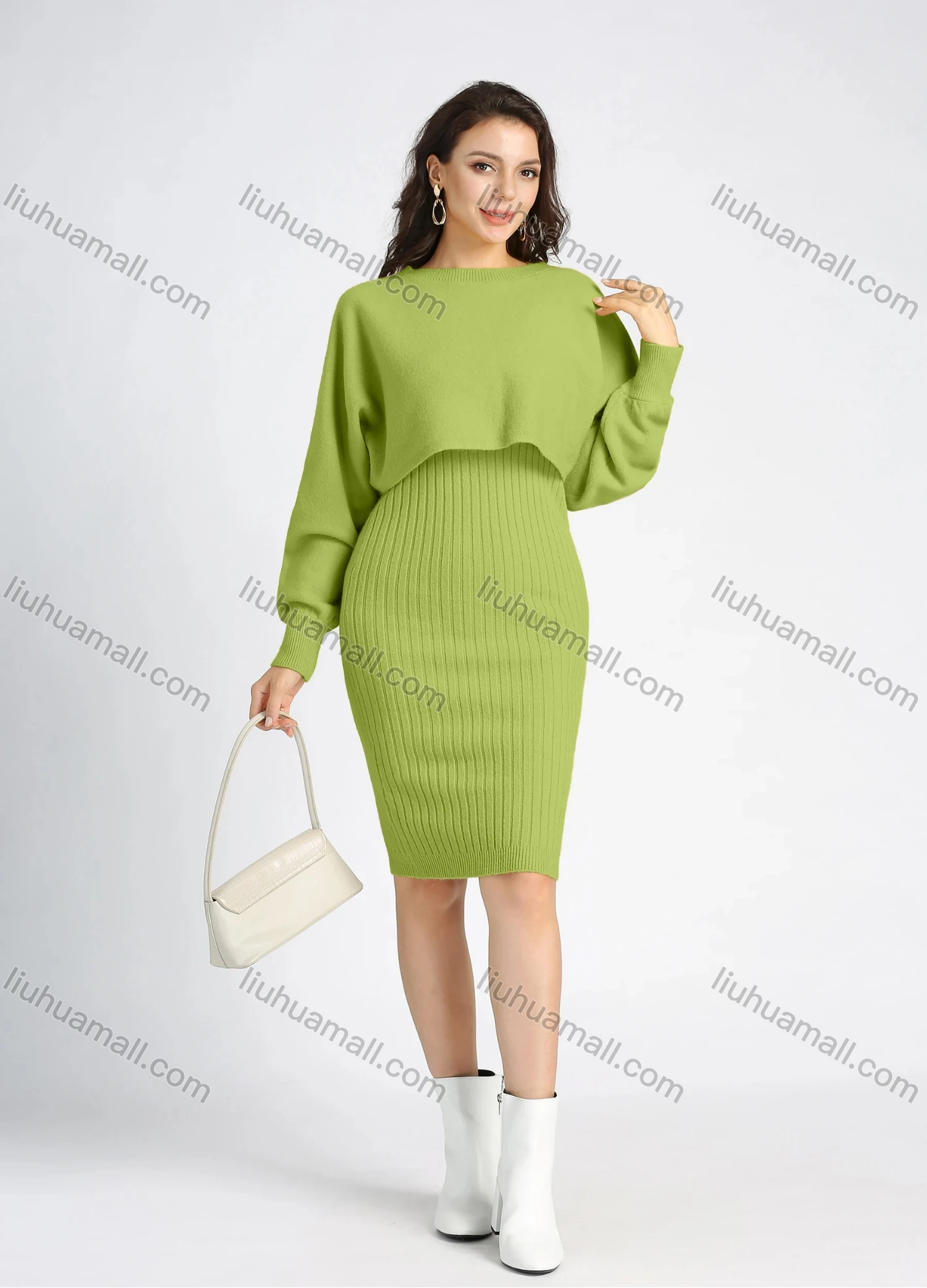 Wholesale Women's Casual Knit Rib-Knit Plain Crop Sweater 2 Piece Set - Liuhuamall