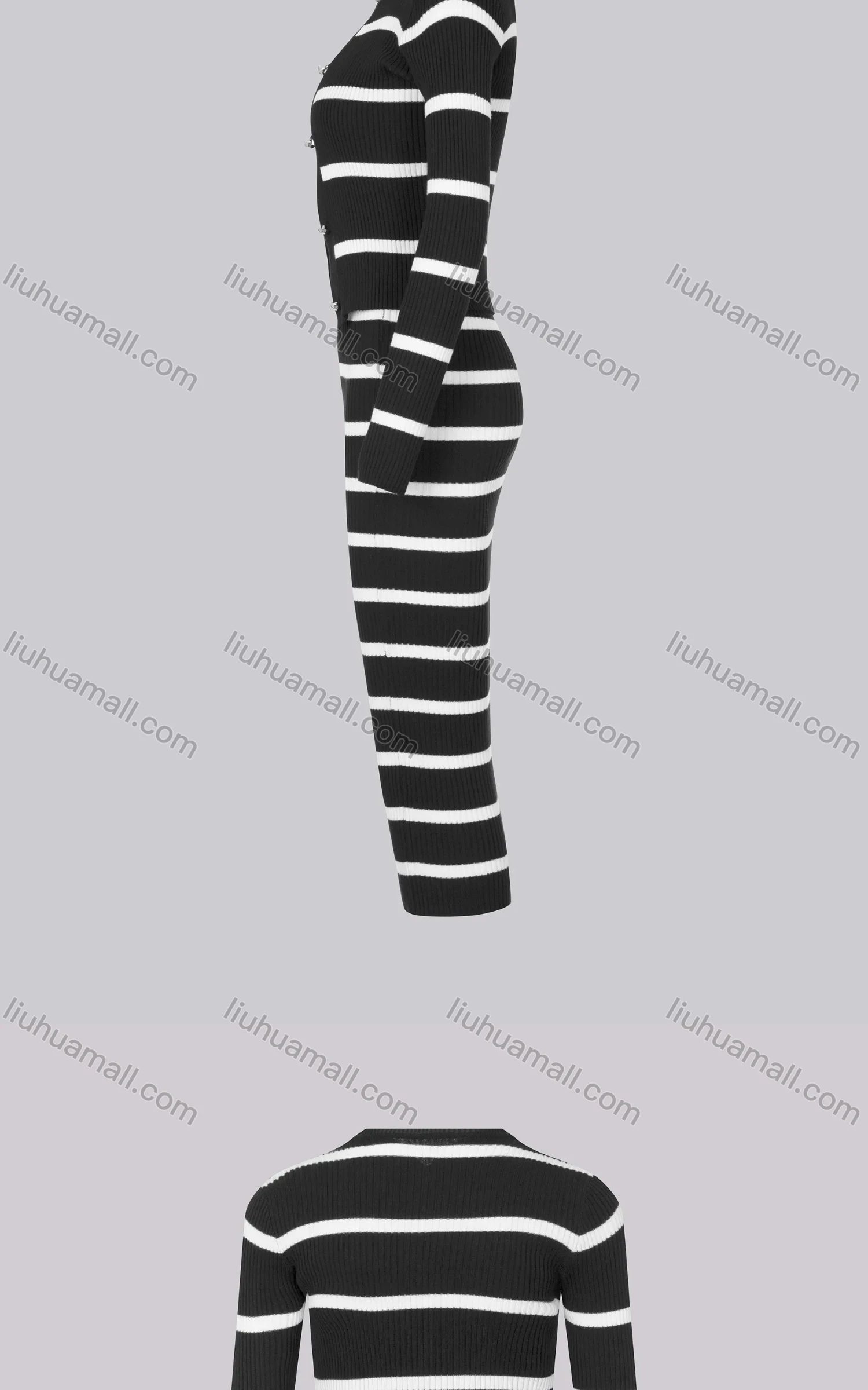 Wholesale Women's Rib-Knit Striped Sweater Midi Cami Dress With Cardigan - Liuhuamall