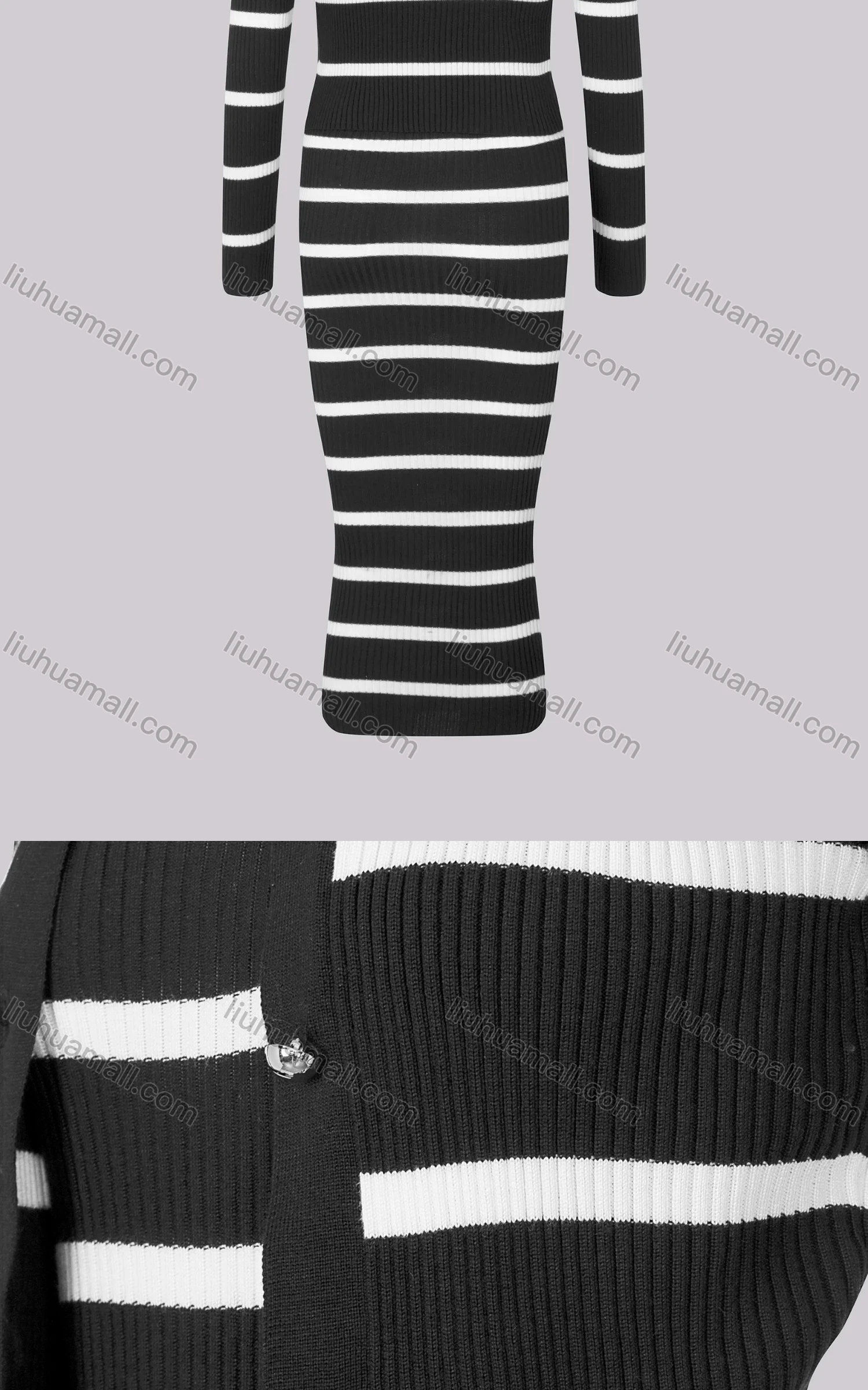 Wholesale Women's Rib-Knit Striped Sweater Midi Cami Dress With Cardigan - Liuhuamall