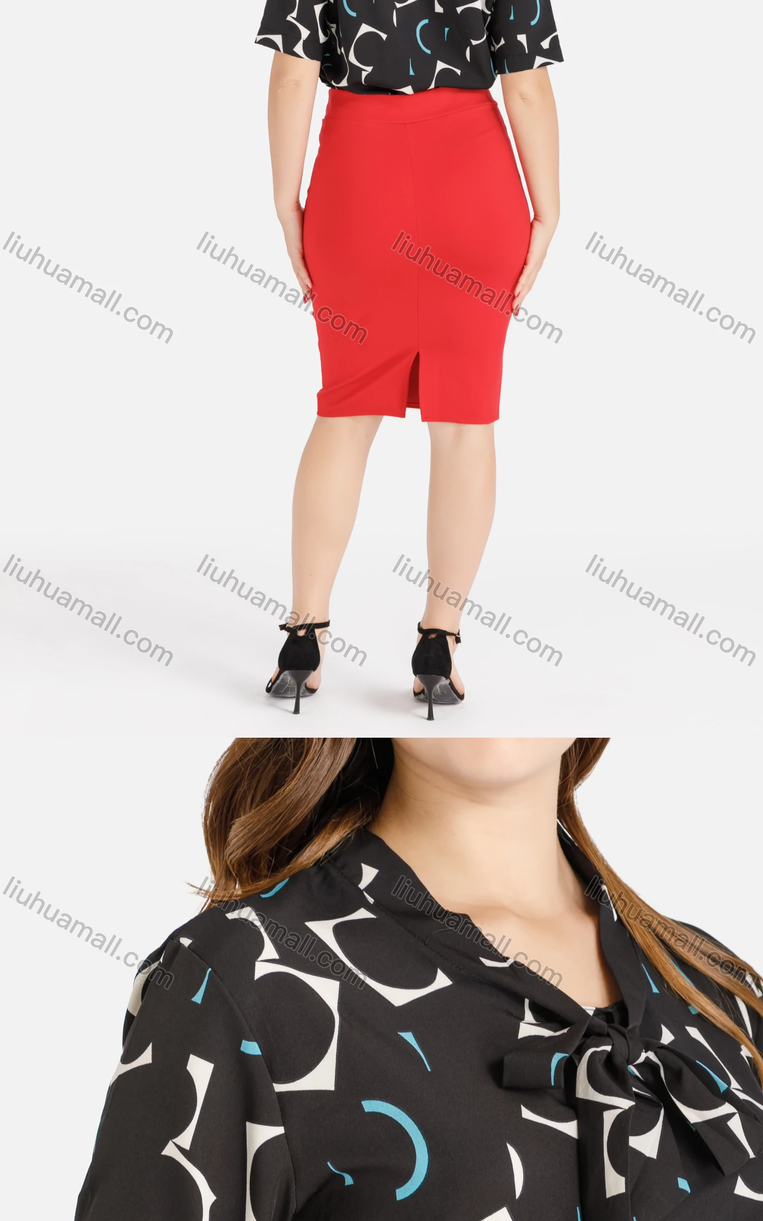 Wholesale Women's Tie-Neck Short Sleeve Abstract Print Top - Liuhuamall