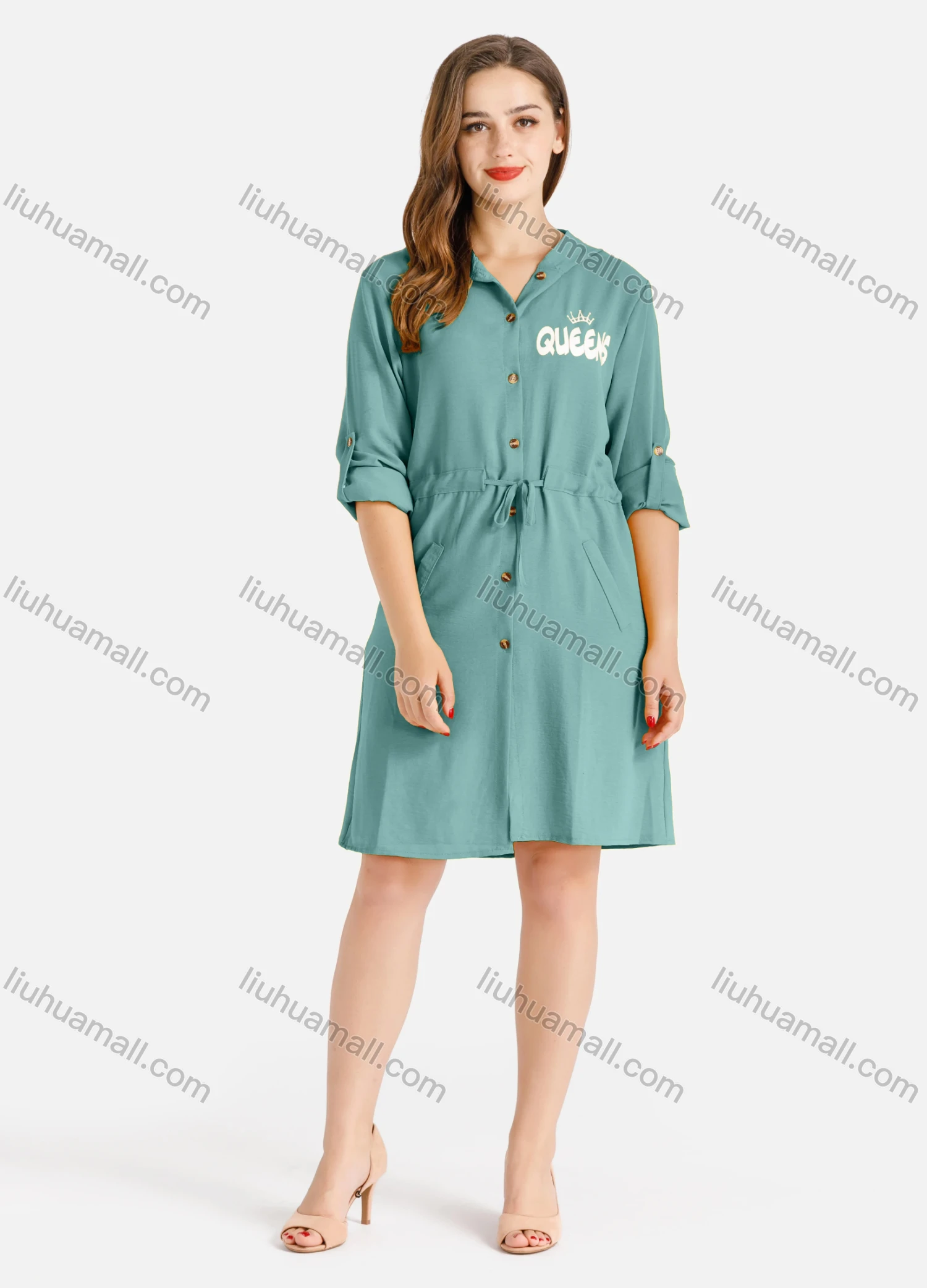 Wholesale Women's Casual Buttons Down Long Sleeve Drawstring Hooded Short Dress - Liuhuamall