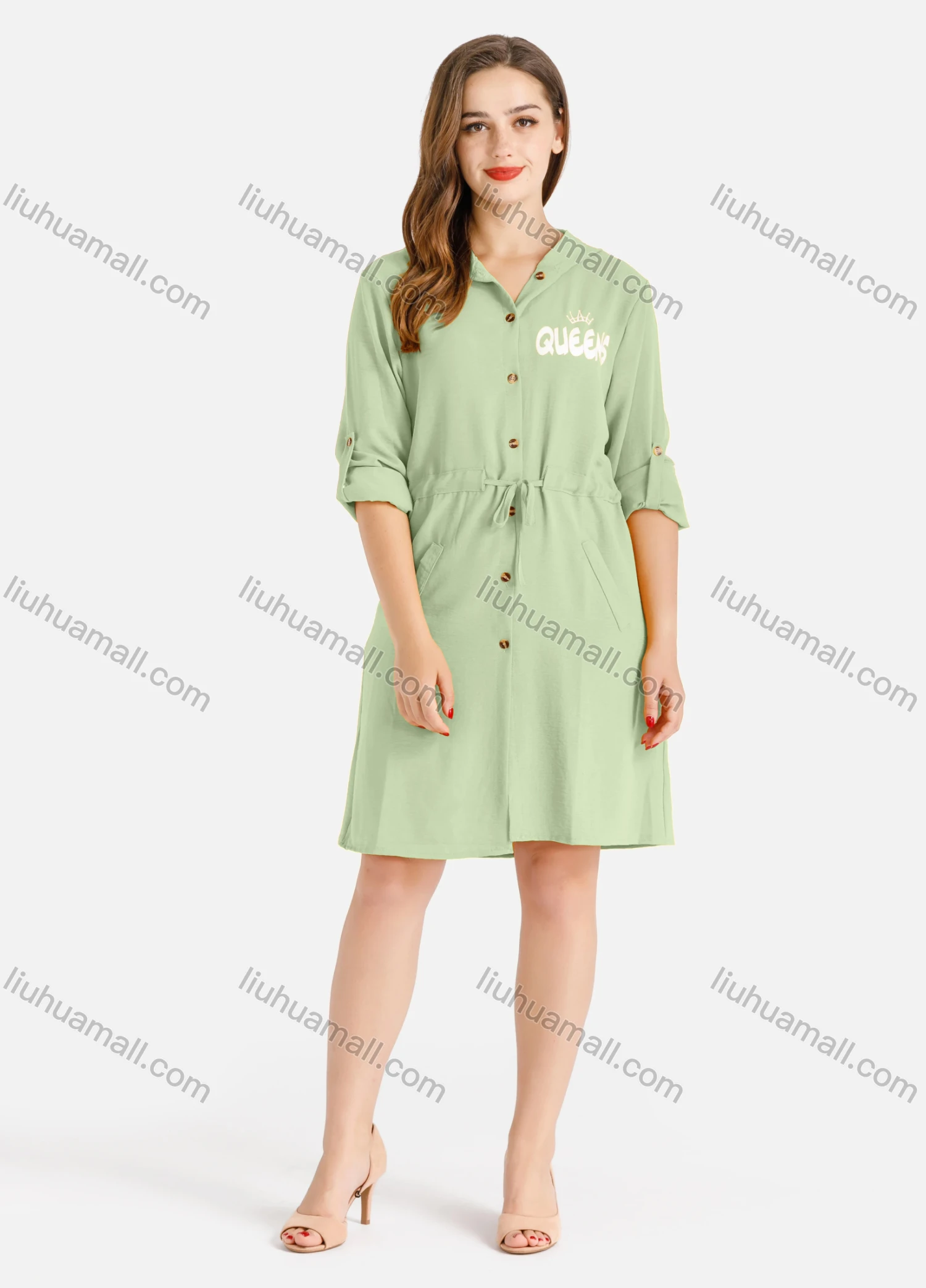 Wholesale Women's Casual Buttons Down Long Sleeve Drawstring Hooded Short Dress - Liuhuamall