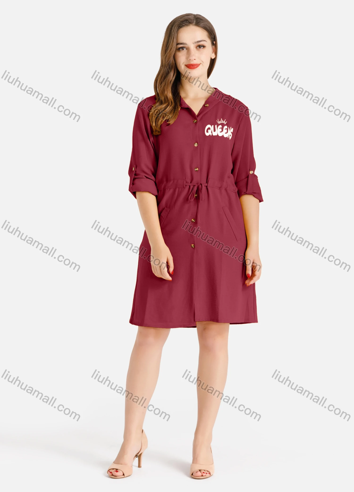 Wholesale Women's Casual Buttons Down Long Sleeve Drawstring Hooded Short Dress - Liuhuamall