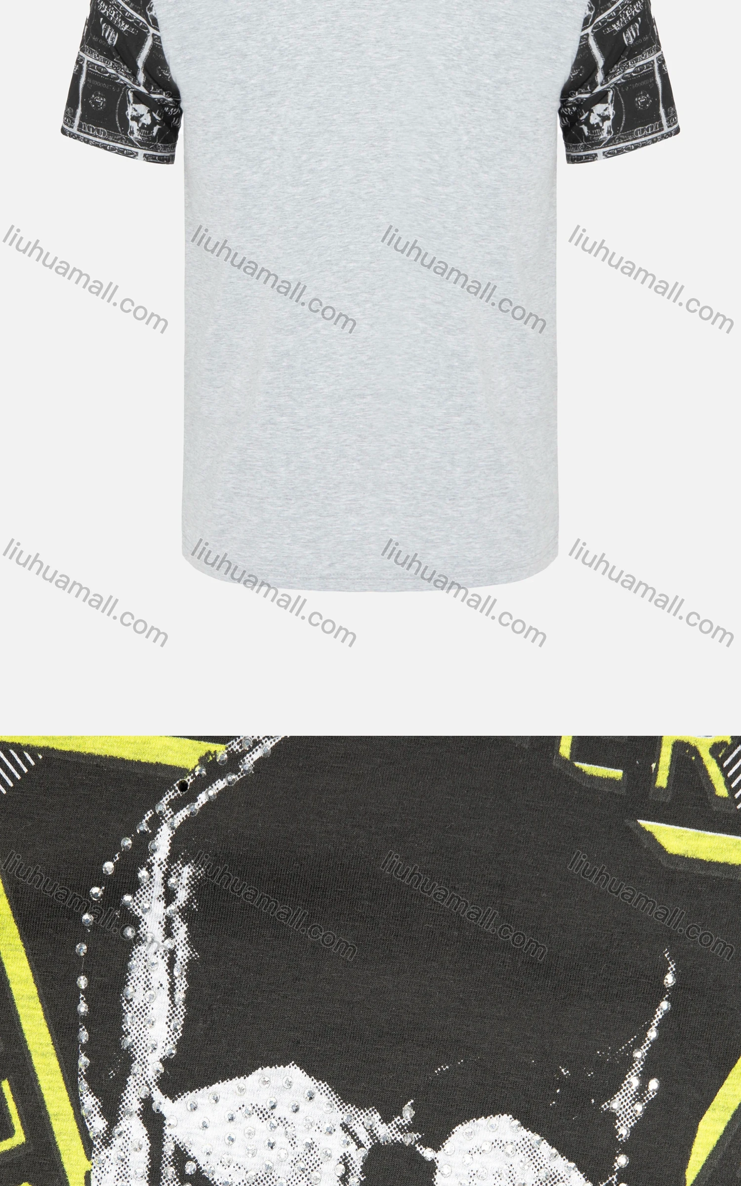 Wholesale Men's Fashion Short Sleeve Round Neck Allover Letter Skull Print Rhinestone T-Shirt - Liuhuamall