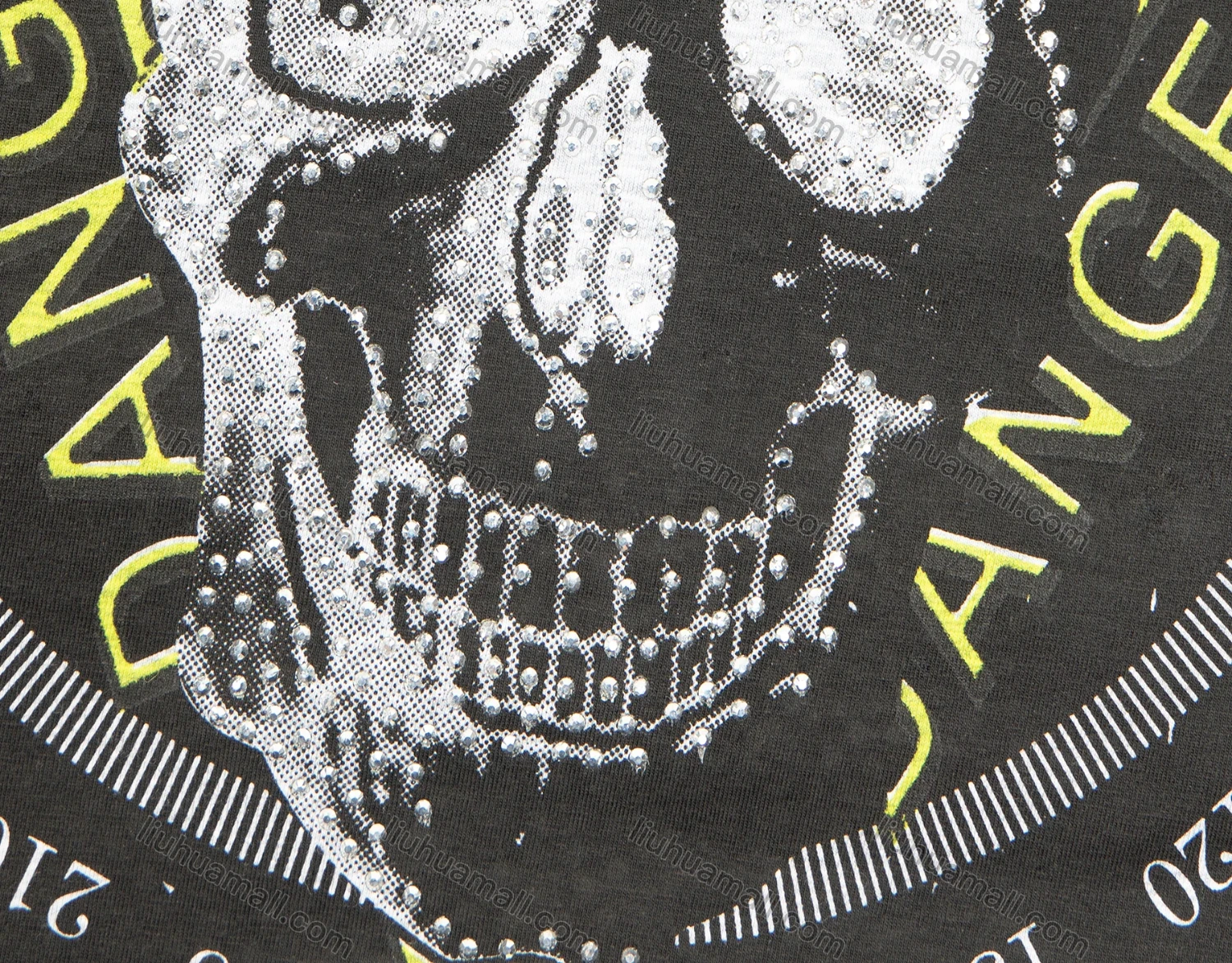 Wholesale Men's Fashion Short Sleeve Round Neck Allover Letter Skull Print Rhinestone T-Shirt - Liuhuamall