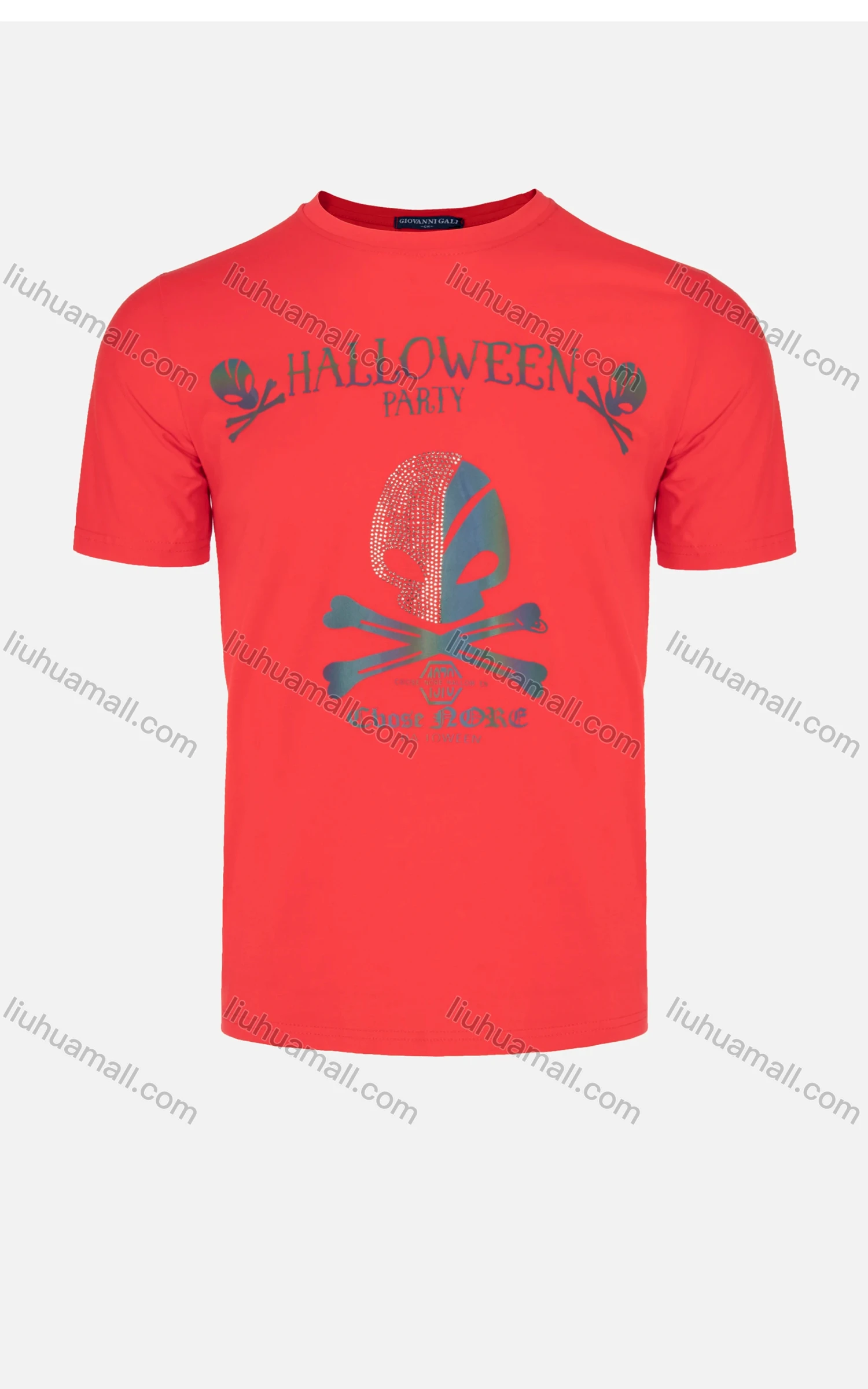 Wholesale Men's Fashion Short Sleeve Round Neck Letter Slogan Skull Print Rhinestone T Shirt - Liuhuamall