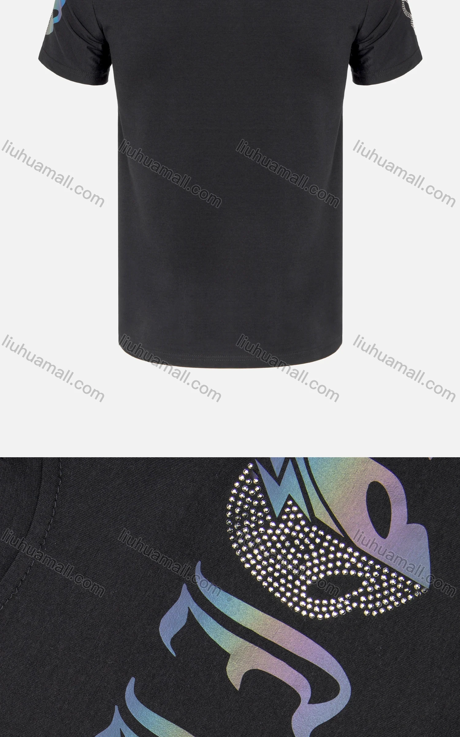 Wholesale Men's Casual Short Sleeve Round Neck Rhinestone Letter Print T Shirt - Liuhuamall