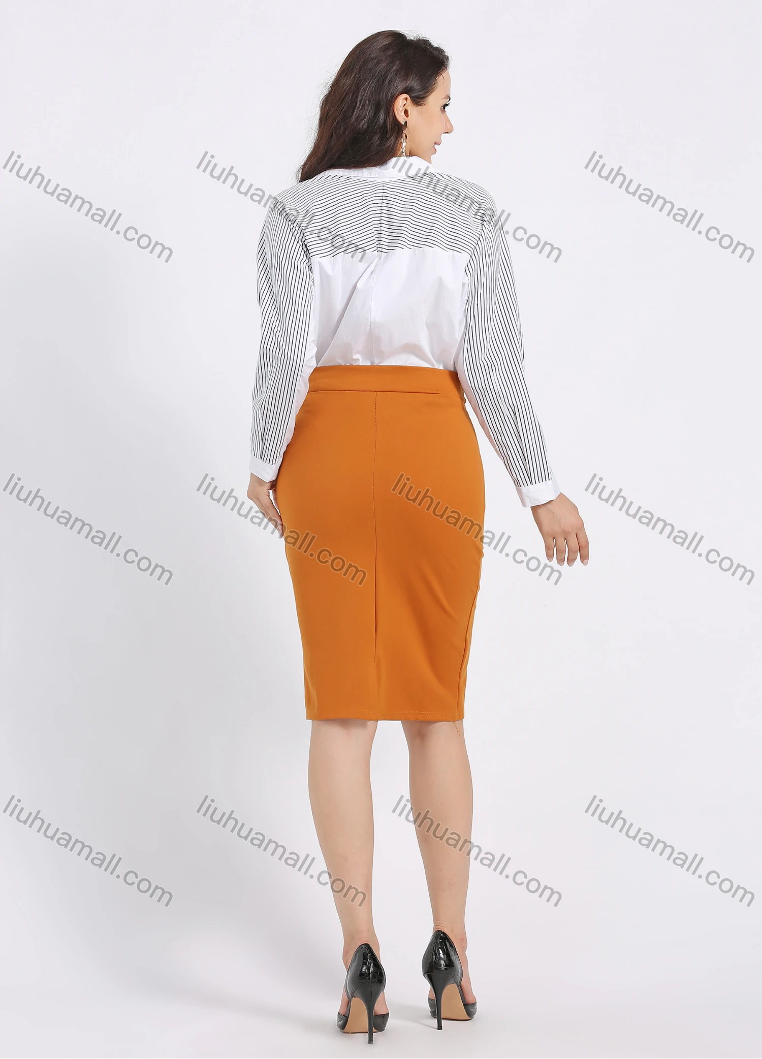 Wholesale Women's Elegant Plain Buckle Decor Knee Length Pencil Skirt - Liuhuamall