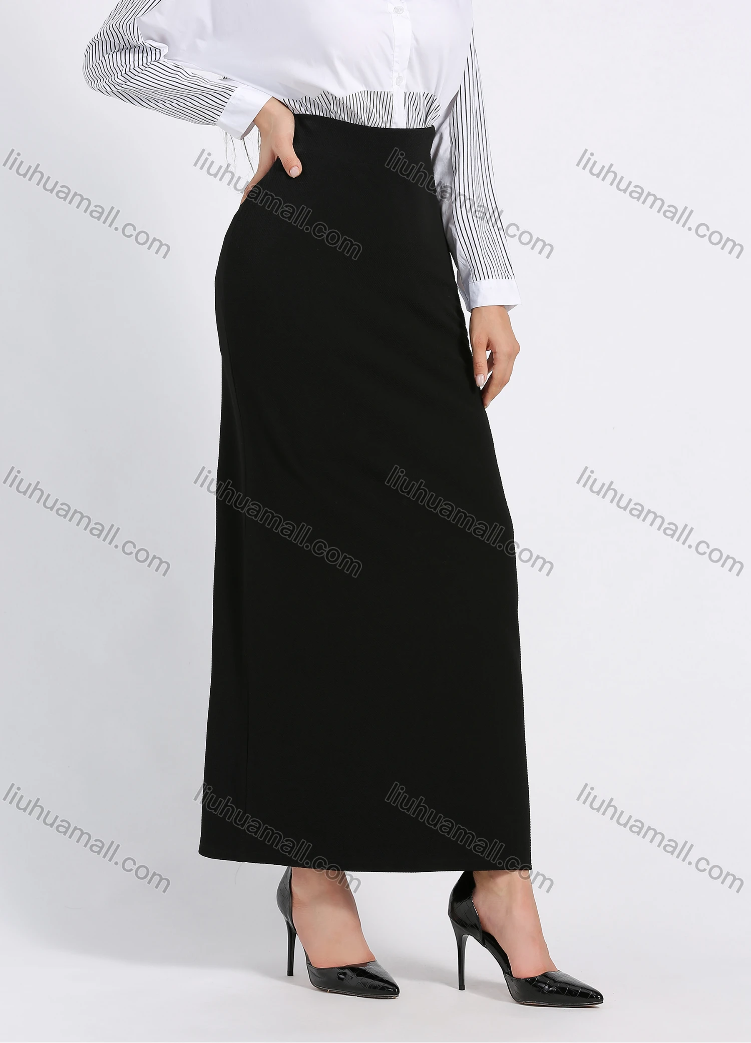Wholesale Women's Elegant High Waist Plain A-Line Maxi Skirt - Liuhuamall