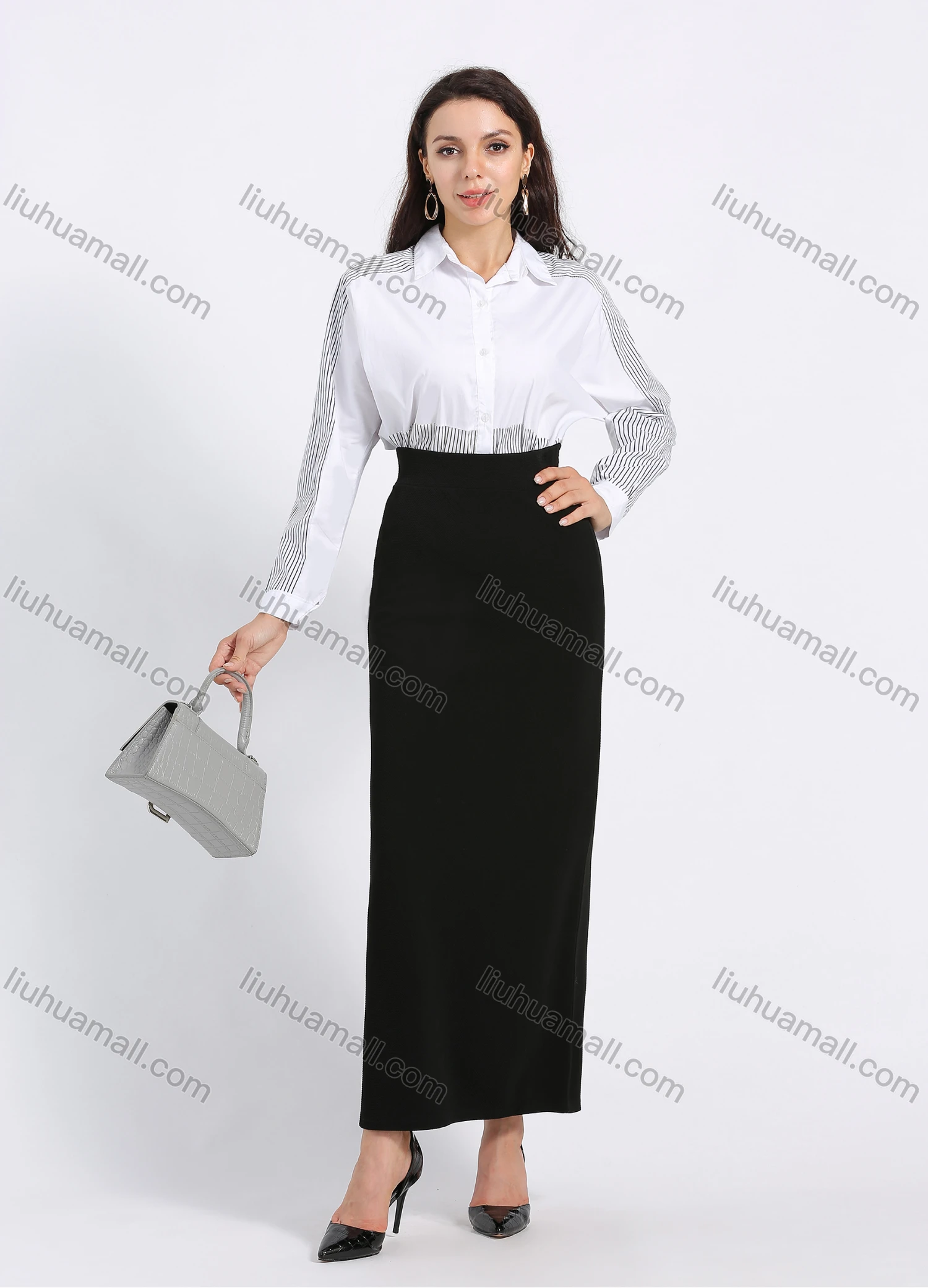 Wholesale Women's Elegant High Waist Plain A-Line Maxi Skirt - Liuhuamall