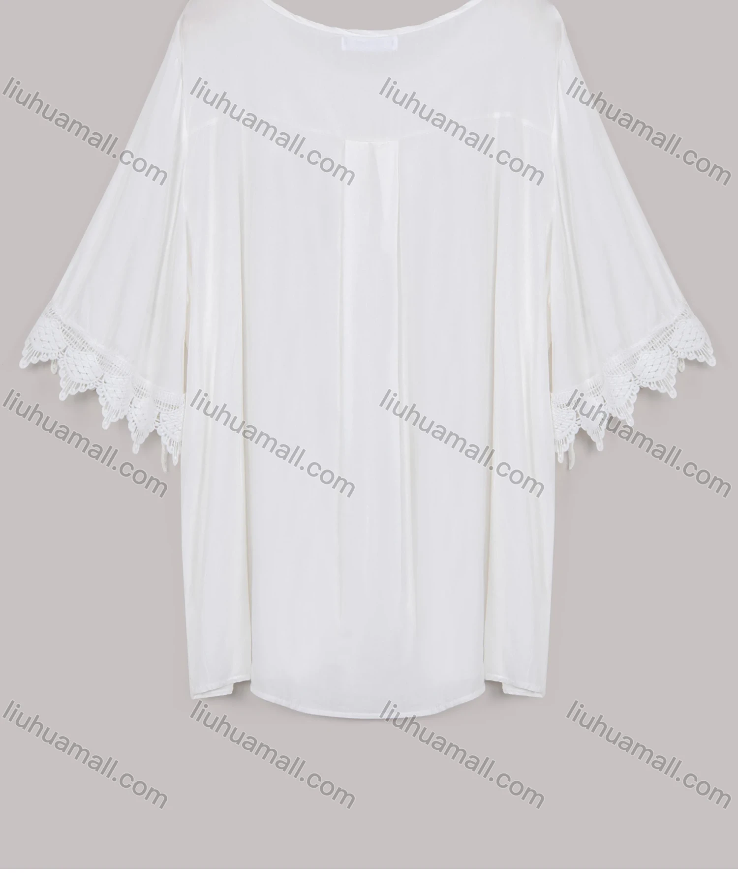 Wholesale Women's Casual Half Sleeve Round Neck Pearl Decor Lace Trim Oversized Blouse - Liuhuamall