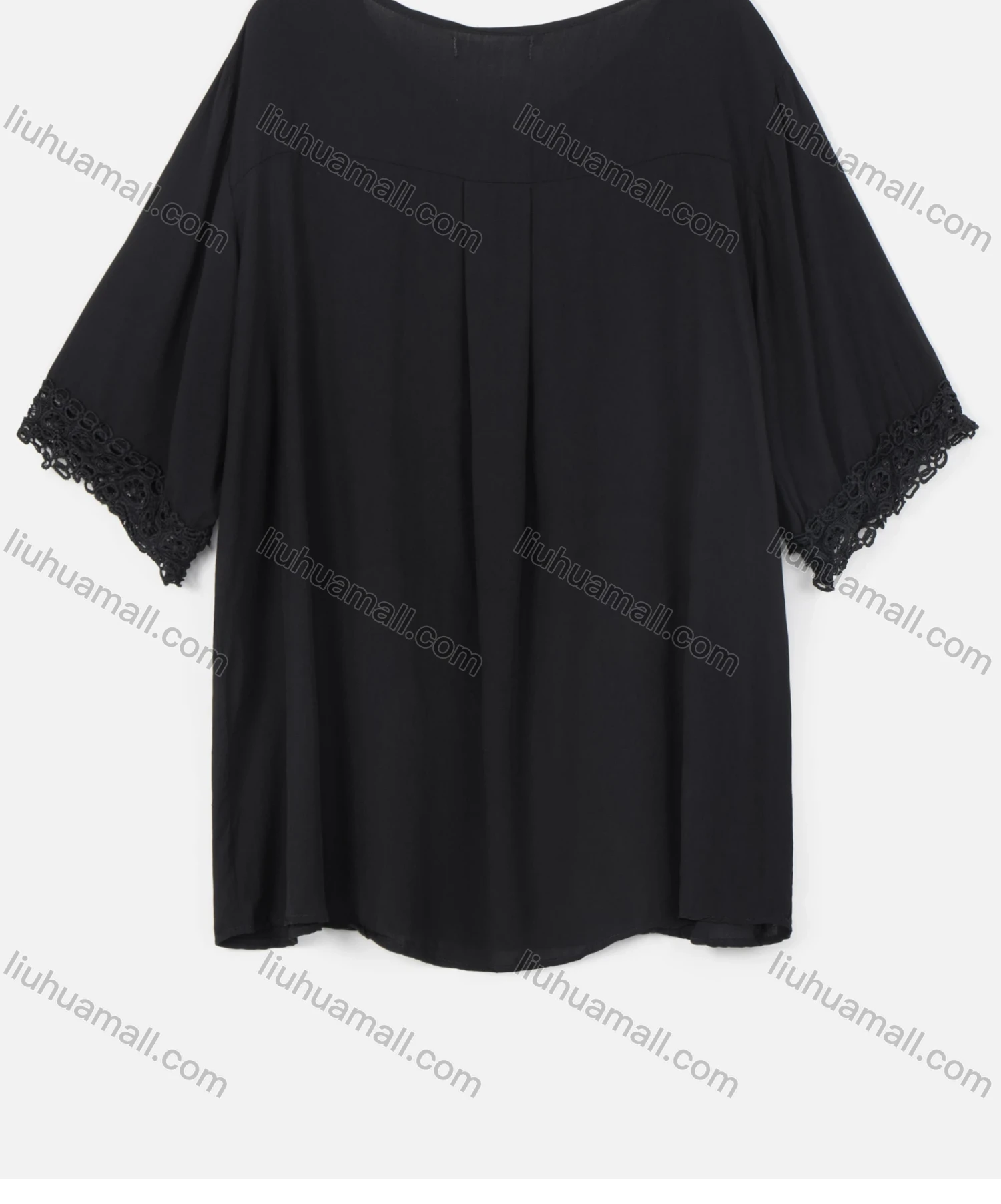 Wholesale Women's Casual Half Sleeve Round Neck Pearl Decor Lace Plain Blouse - Liuhuamall