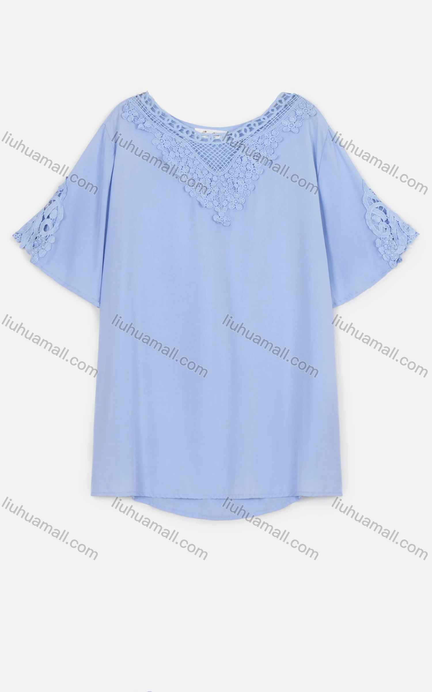 Wholesale Women's Casual Plain Short Sleeve Crew Neck Lace Blouse - Liuhuamall