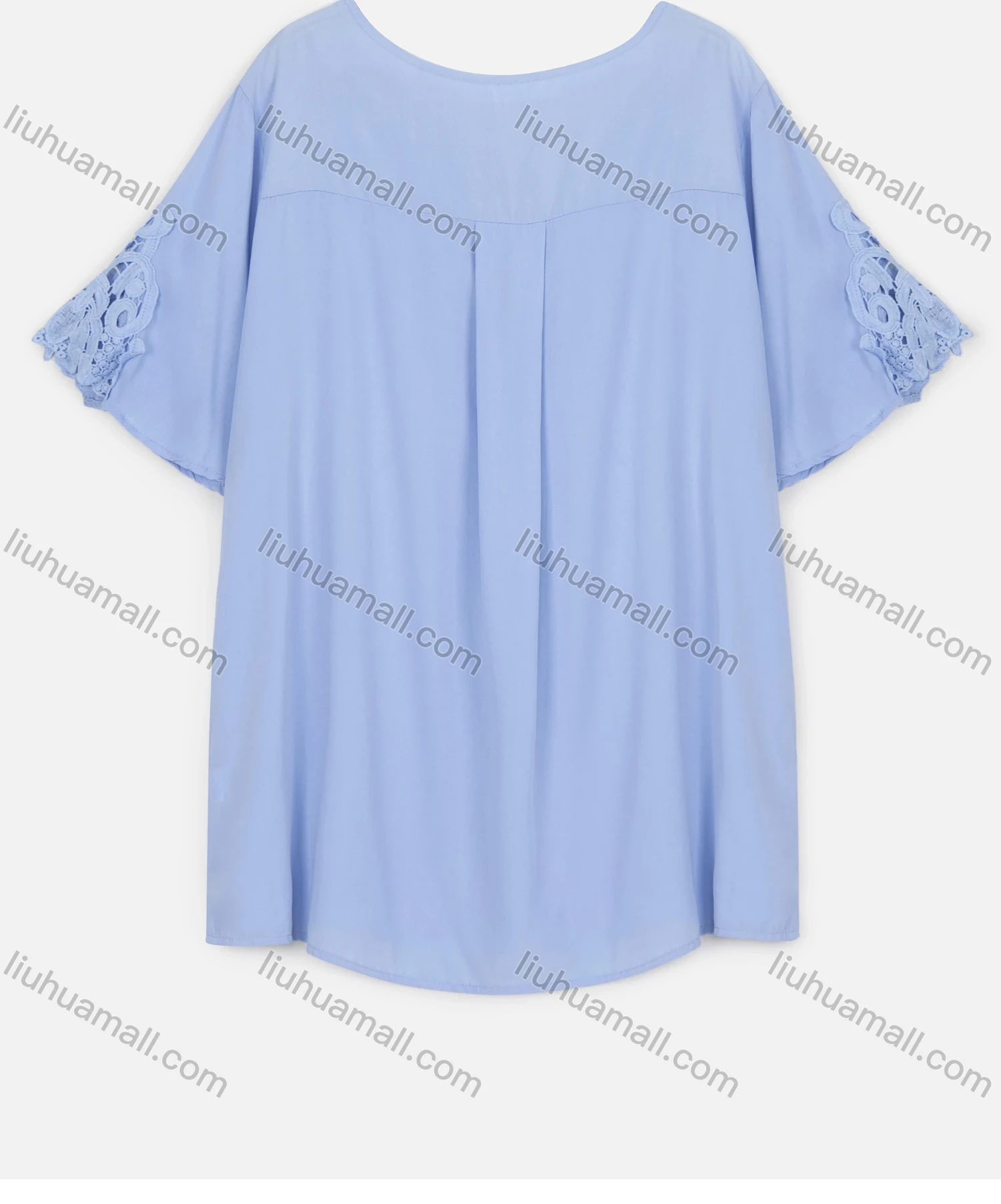 Wholesale Women's Casual Plain Short Sleeve Crew Neck Lace Blouse - Liuhuamall