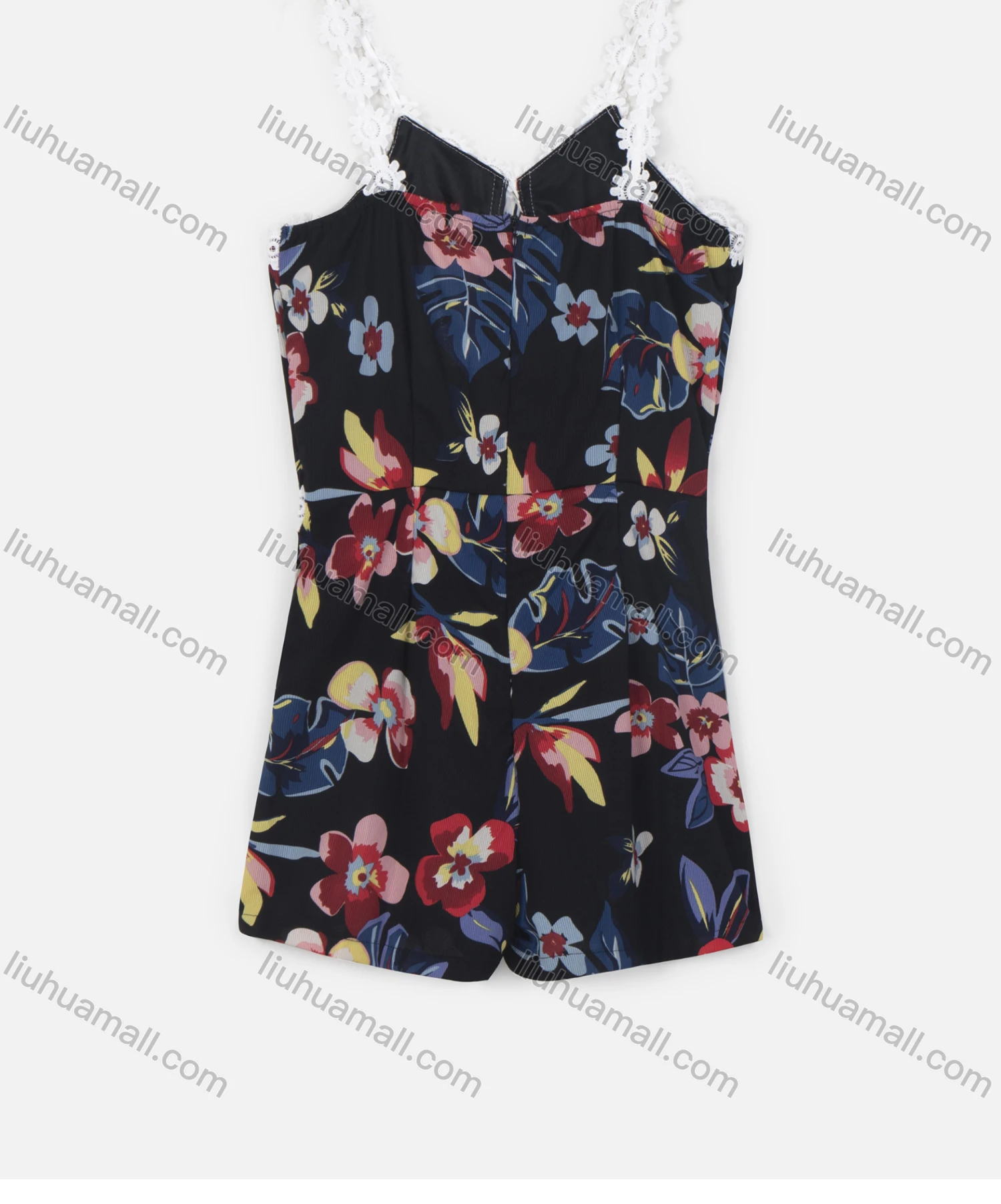 Wholesale Women's Casual Spaghetti Strap Sleeveless Floral Print Appliques Romper - Liuhuamall