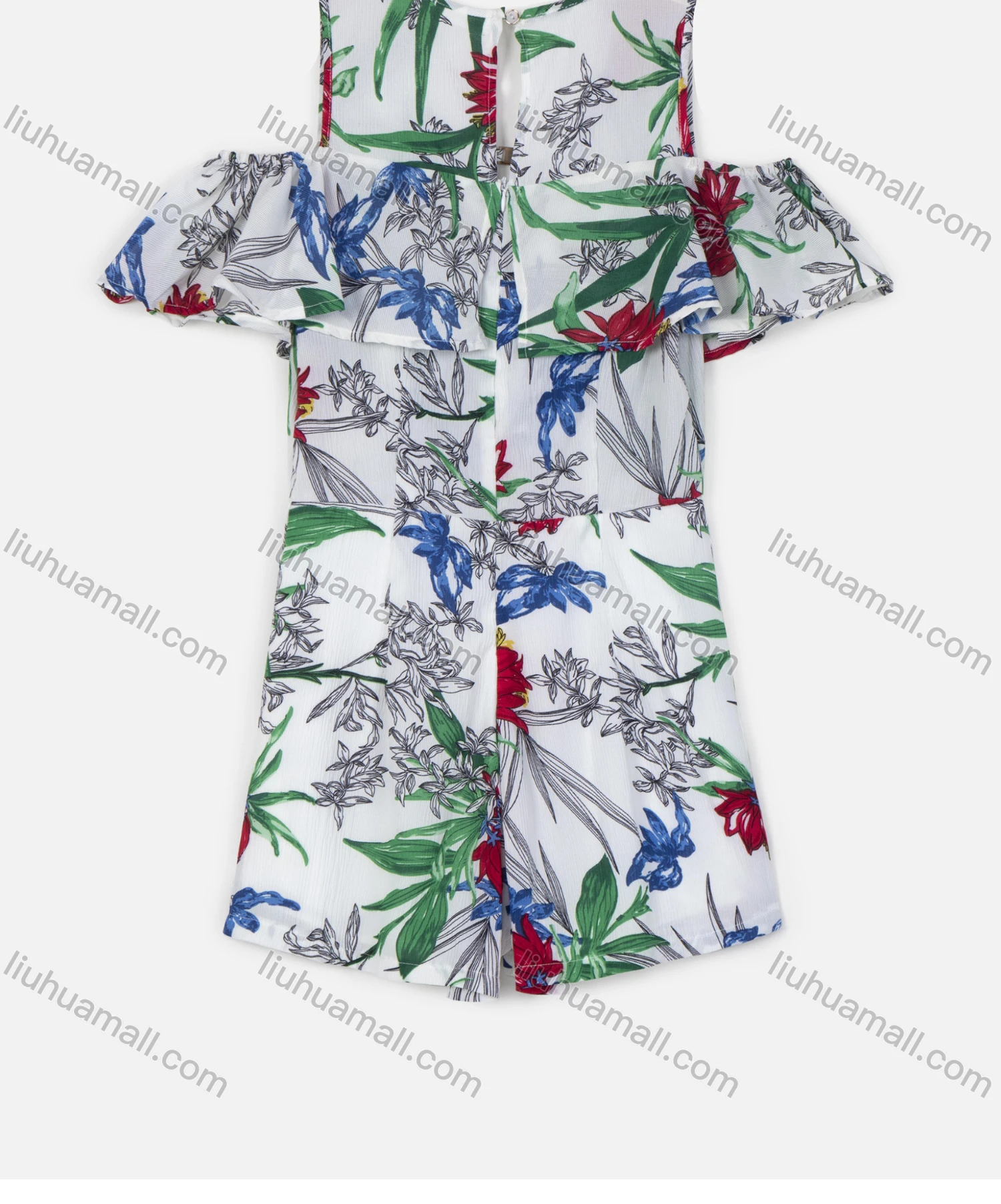 Wholesale Women's Casual Puff Sleeve Deep V Neck Off Shoulder Floral Print Romper - Liuhuamall