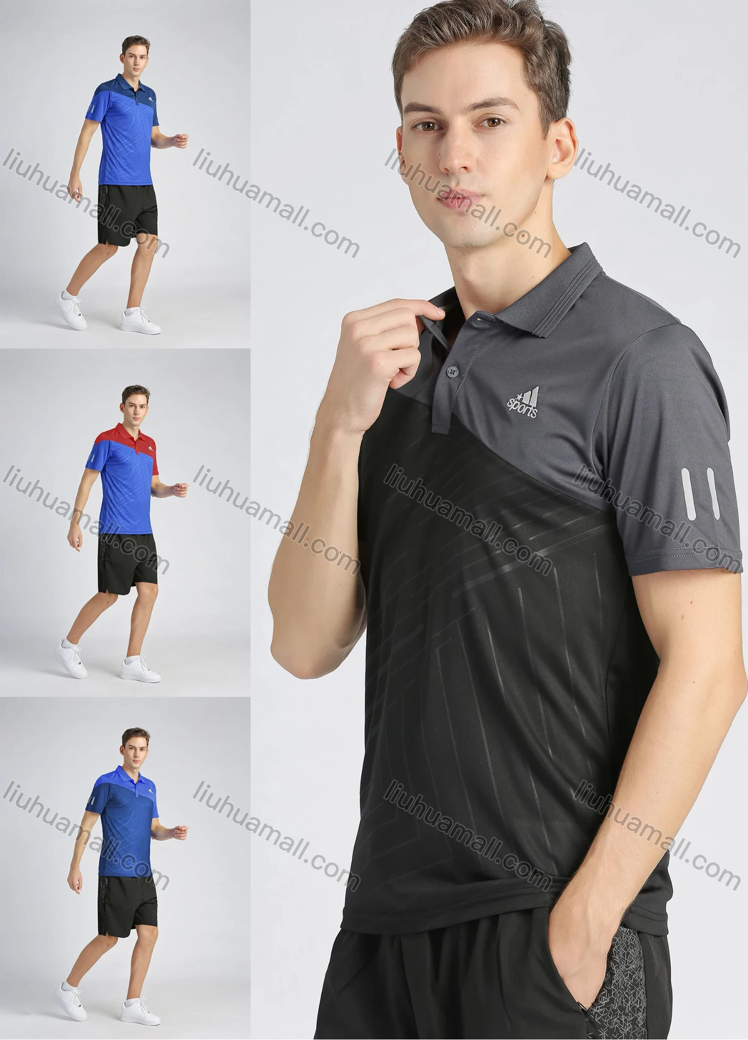Wholesale Men's Sporty Colorblock Short Sleeve Slim Fit Quick Dry Polo Shirt - Liuhuamall