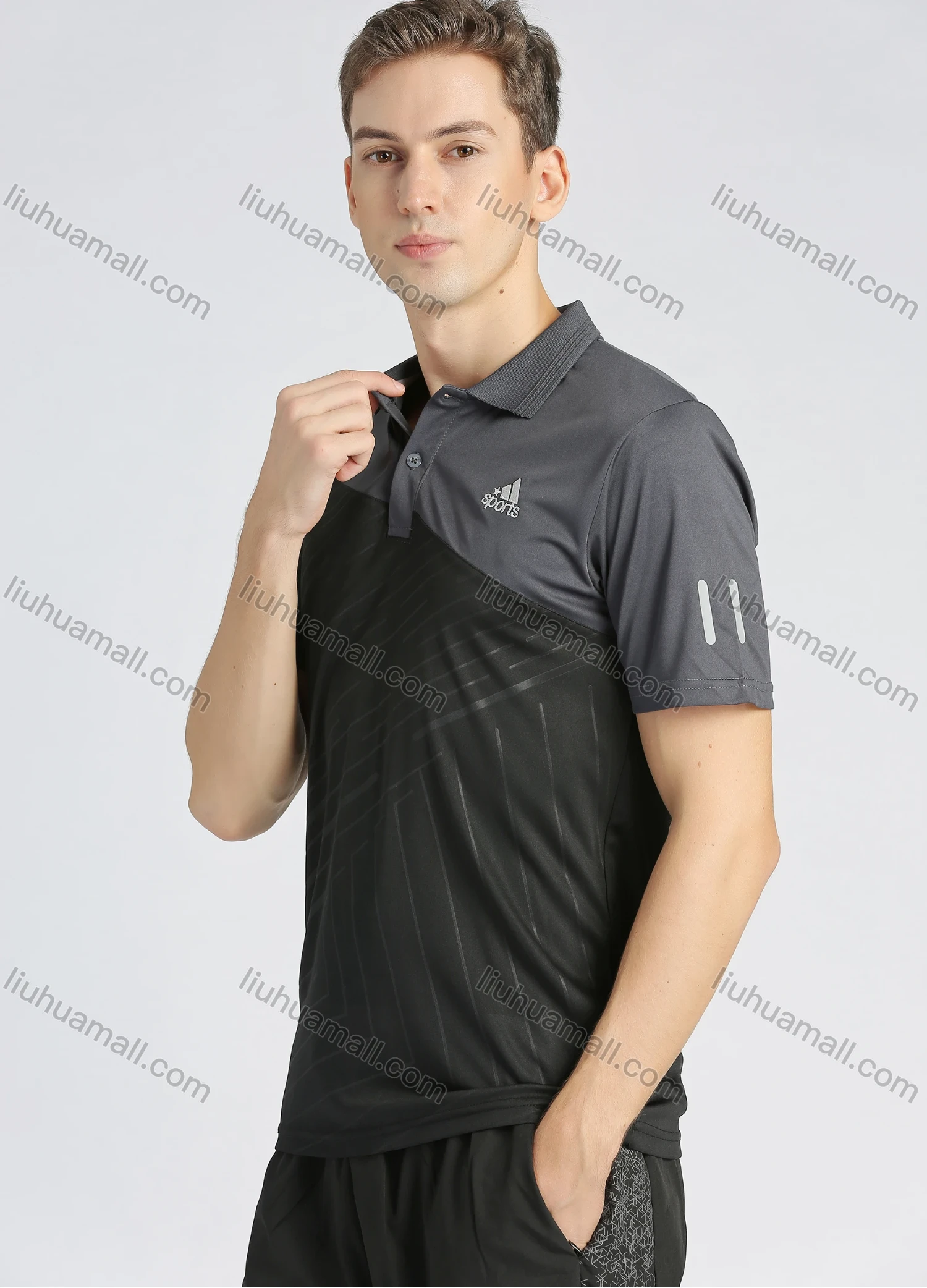Wholesale Men's Sporty Colorblock Short Sleeve Slim Fit Quick Dry Polo Shirt - Liuhuamall