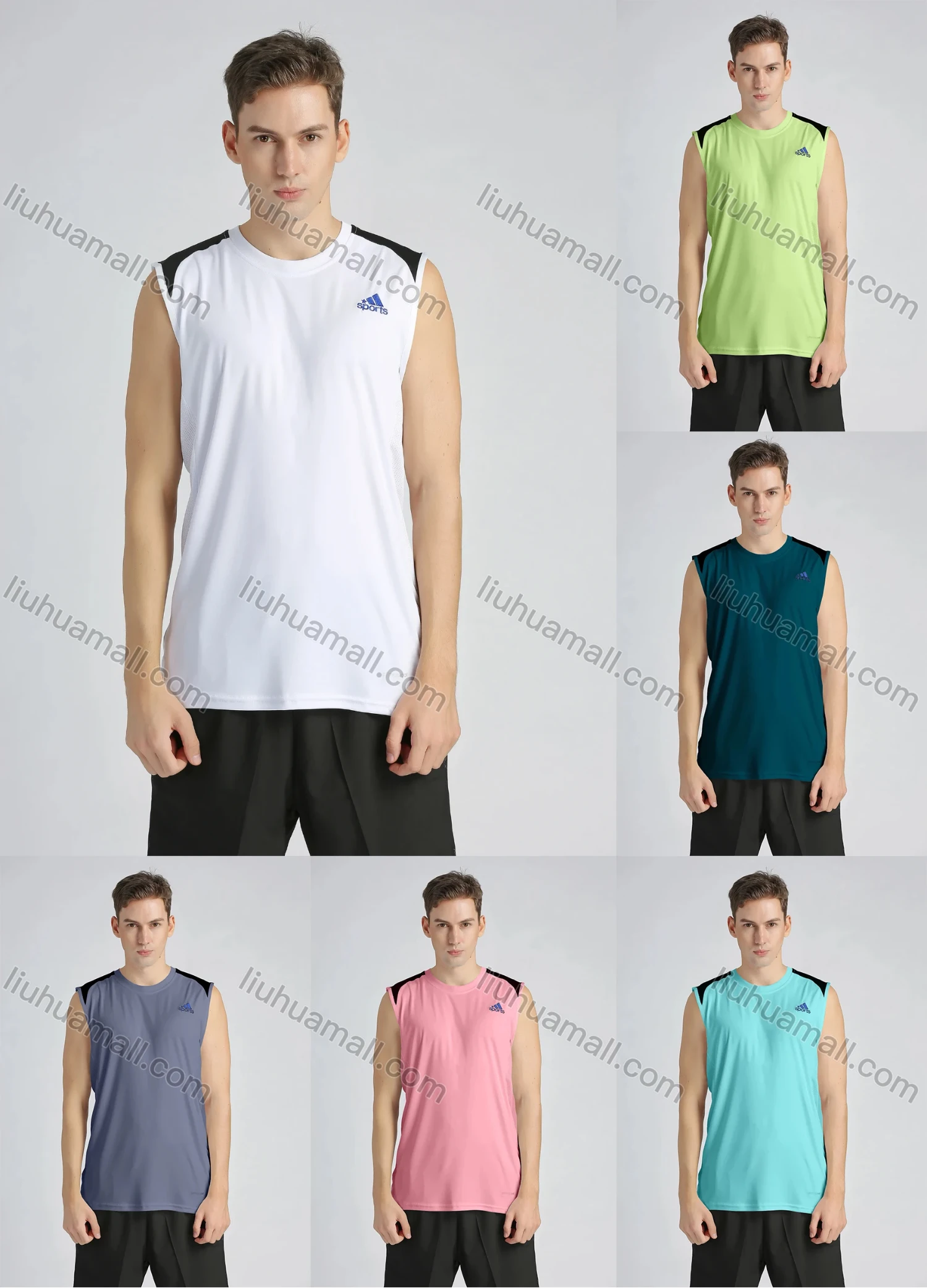 Wholesale Men's Athletic Quick Dry Plain Crew Neck Sleeveless Contrast Color Tank Top - Liuhuamall