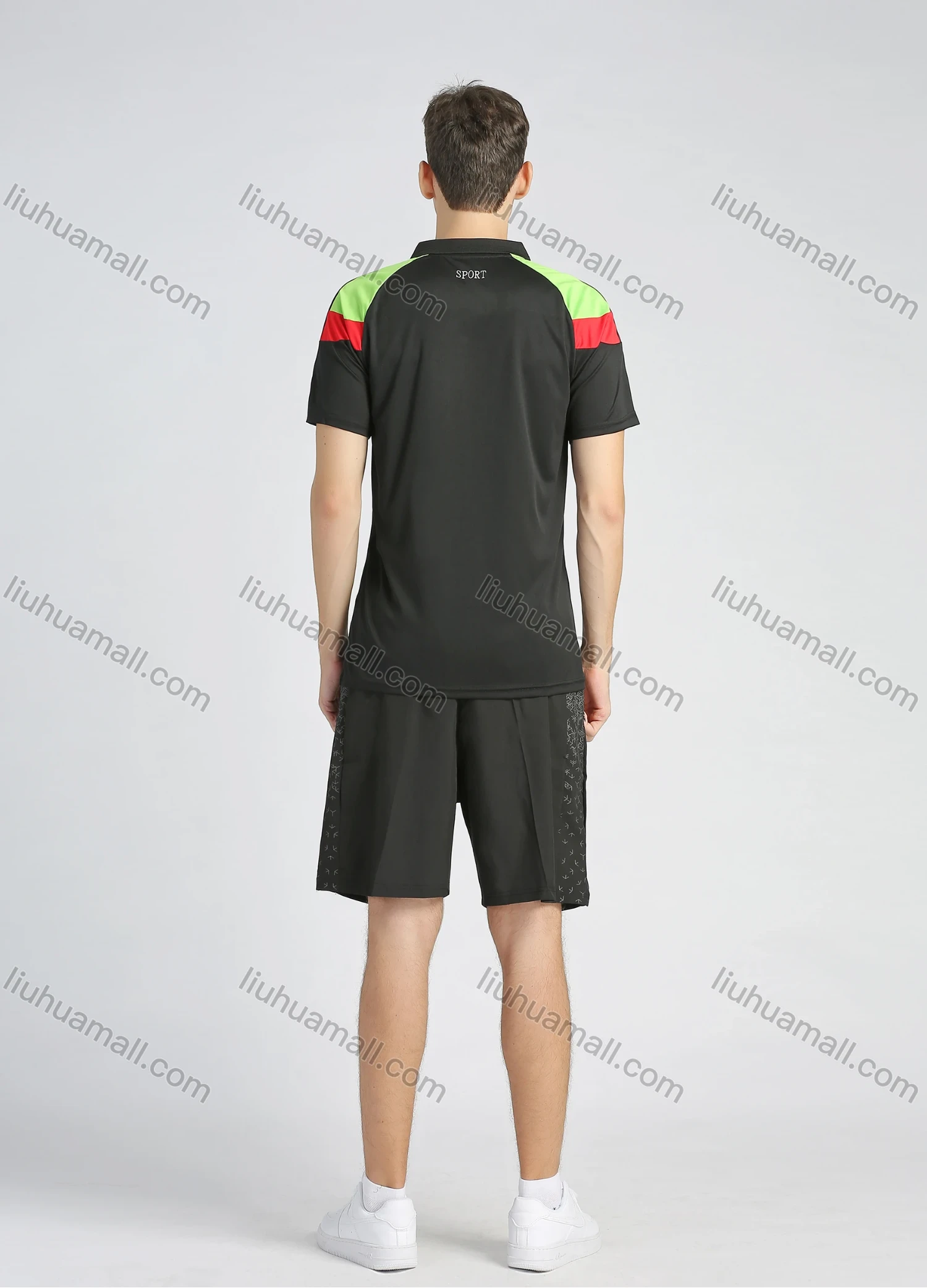 Wholesale Men's Sporty Colorblock Lapel Short Sleeve Striped Trim Quarter Zip Workout Polo Shirt - Liuhuamall