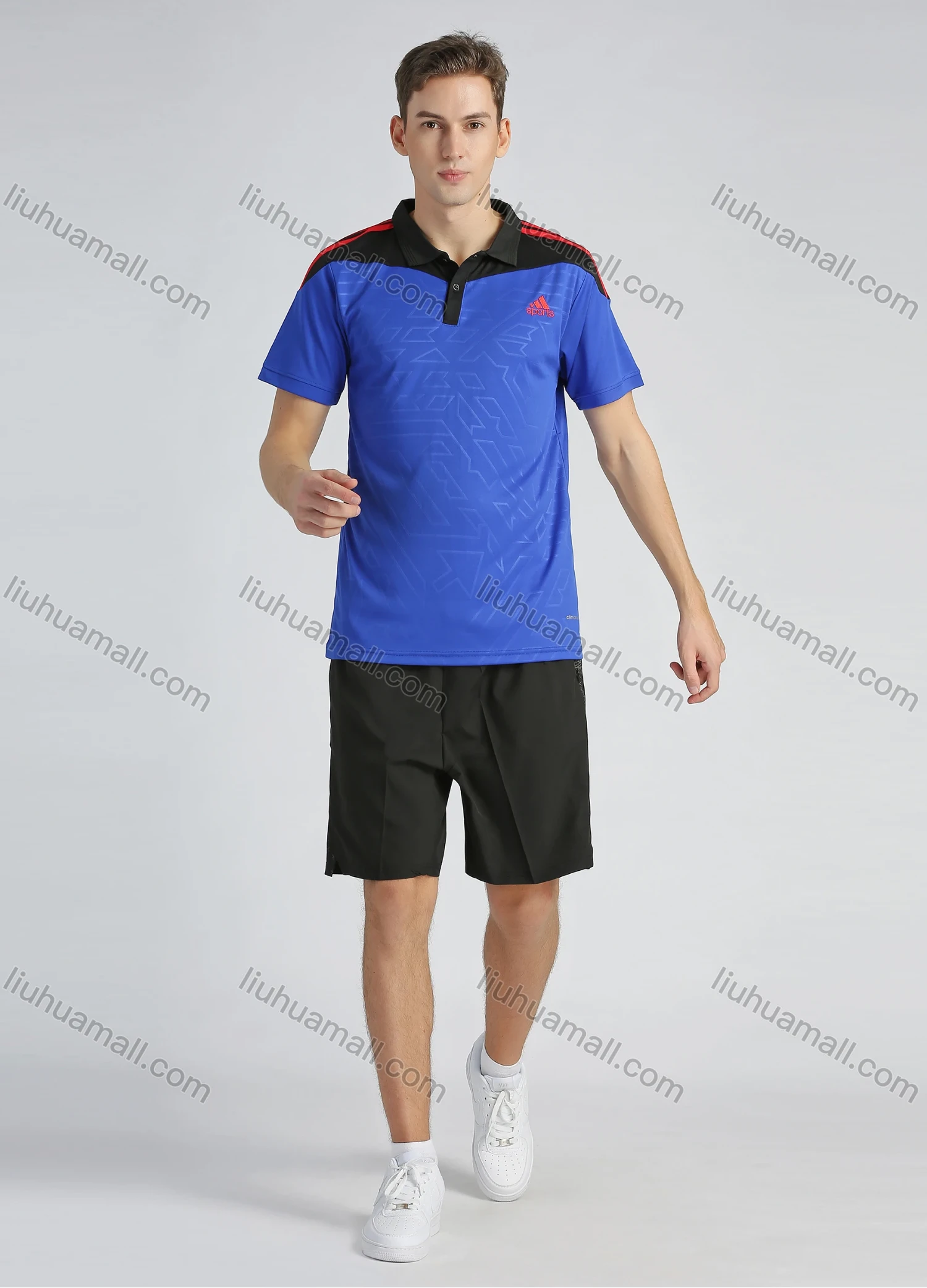 Wholesale Men's Sporty Colorblock Slim Fit Short Sleeve Striped Trim Workout Polo Shirt - Liuhuamall