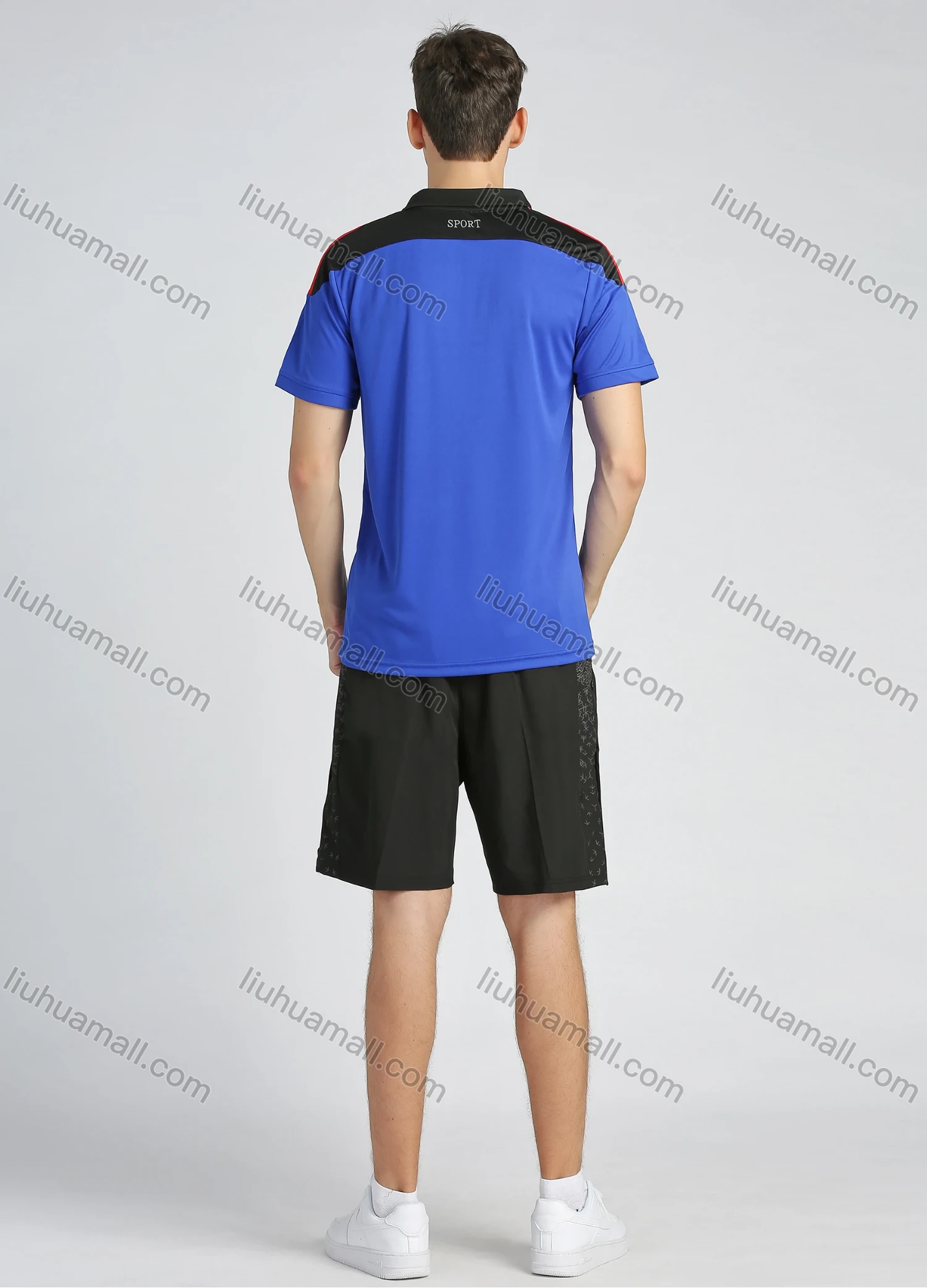 Wholesale Men's Sporty Colorblock Slim Fit Short Sleeve Striped Trim Workout Polo Shirt - Liuhuamall