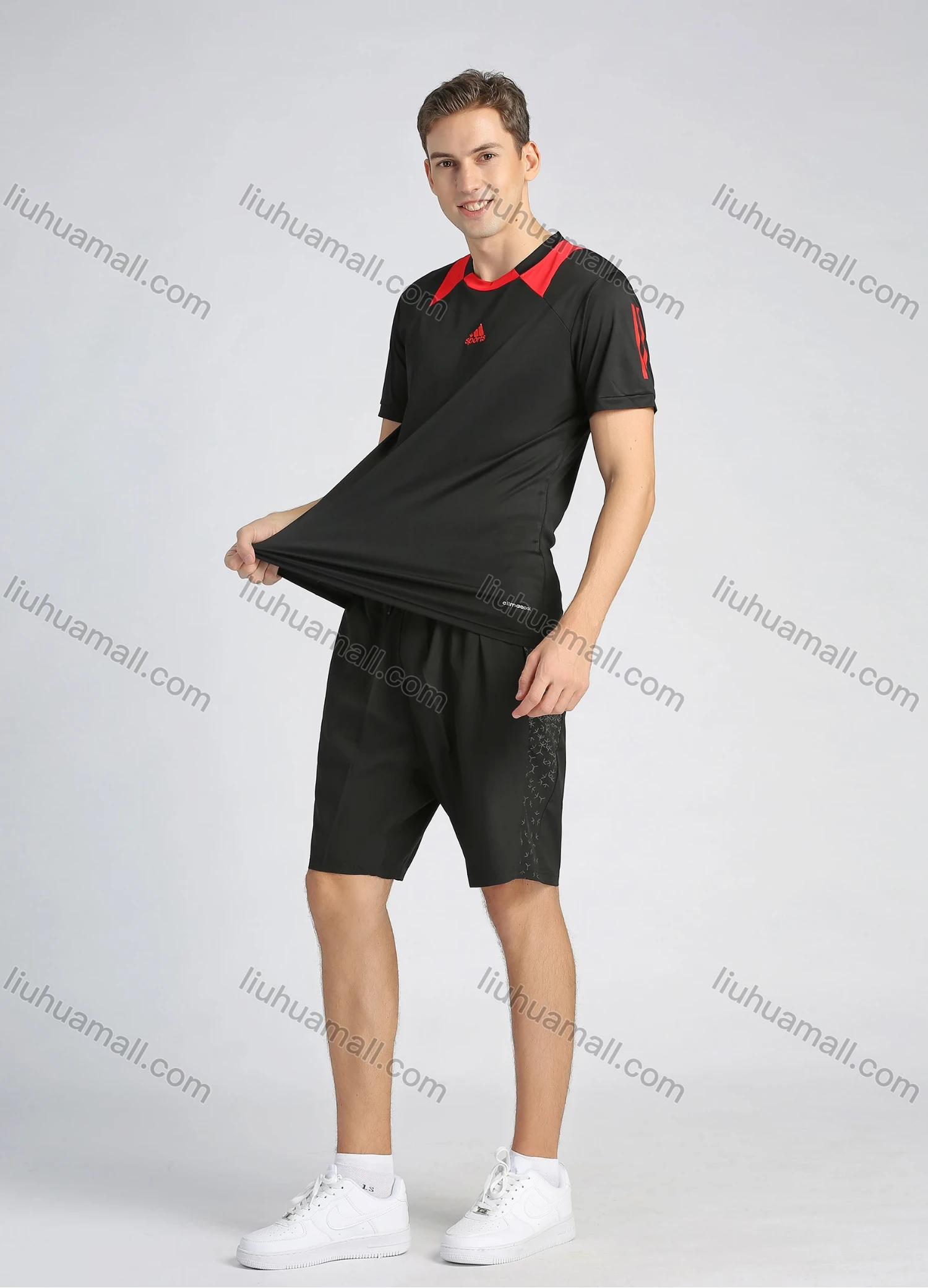 Wholesale Men's Sporty Contrast Color Round Neck Short Sleeve Slim Fit Stretch Workout Tee - Liuhuamall
