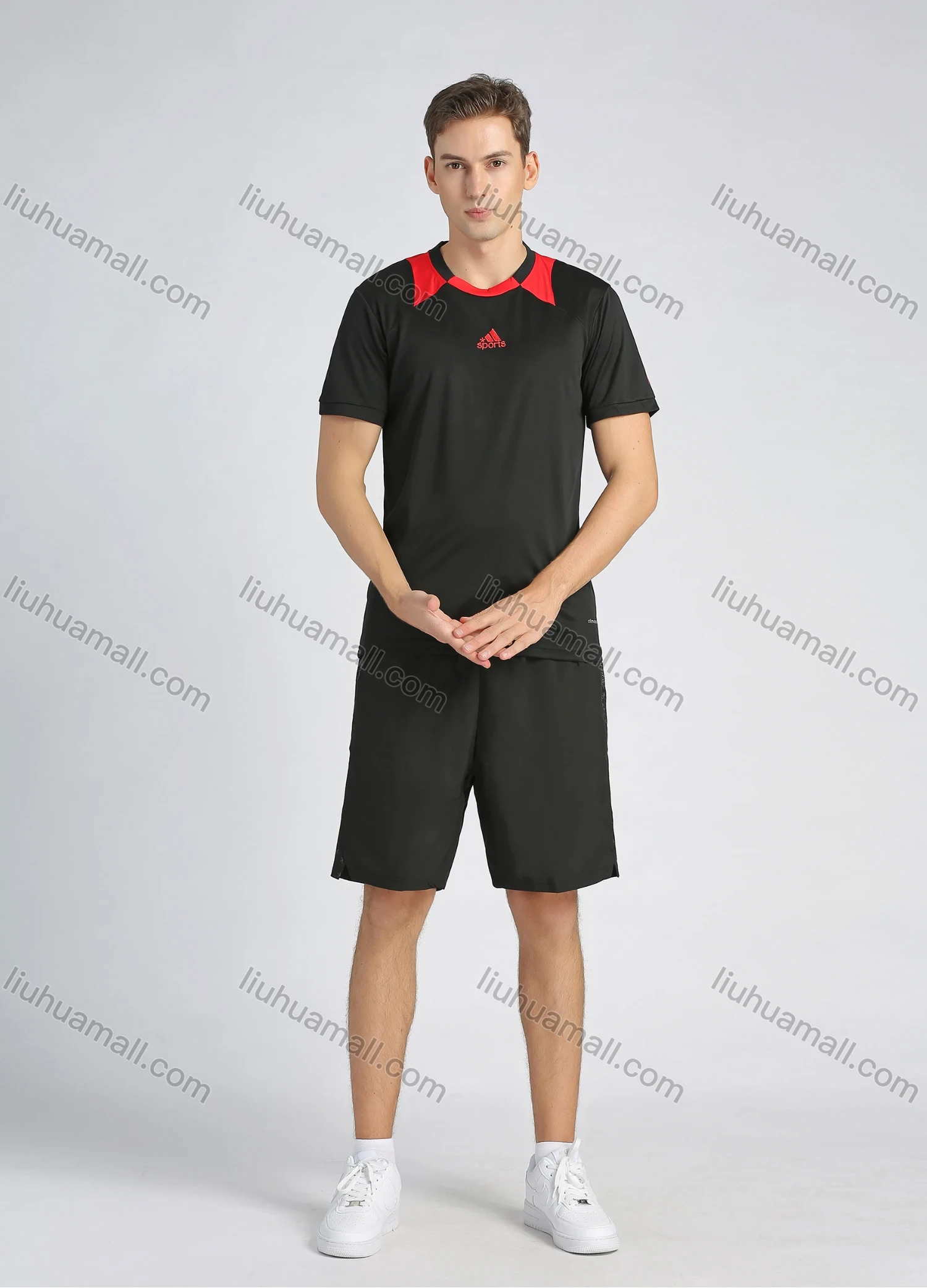 Wholesale Men's Sporty Contrast Color Round Neck Short Sleeve Slim Fit Stretch Workout Tee - Liuhuamall