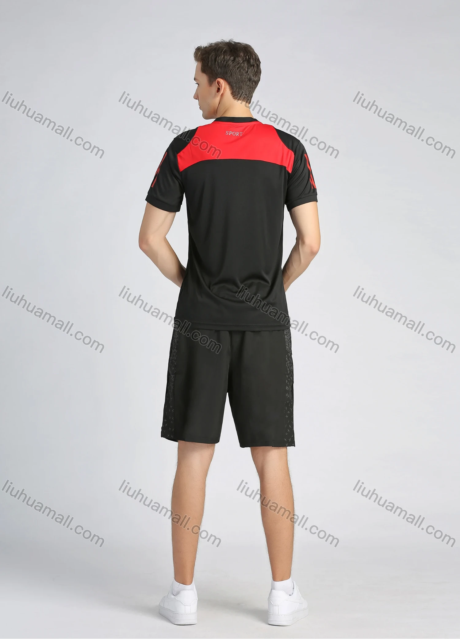 Wholesale Men's Sporty Contrast Color Round Neck Short Sleeve Slim Fit Stretch Workout Tee - Liuhuamall