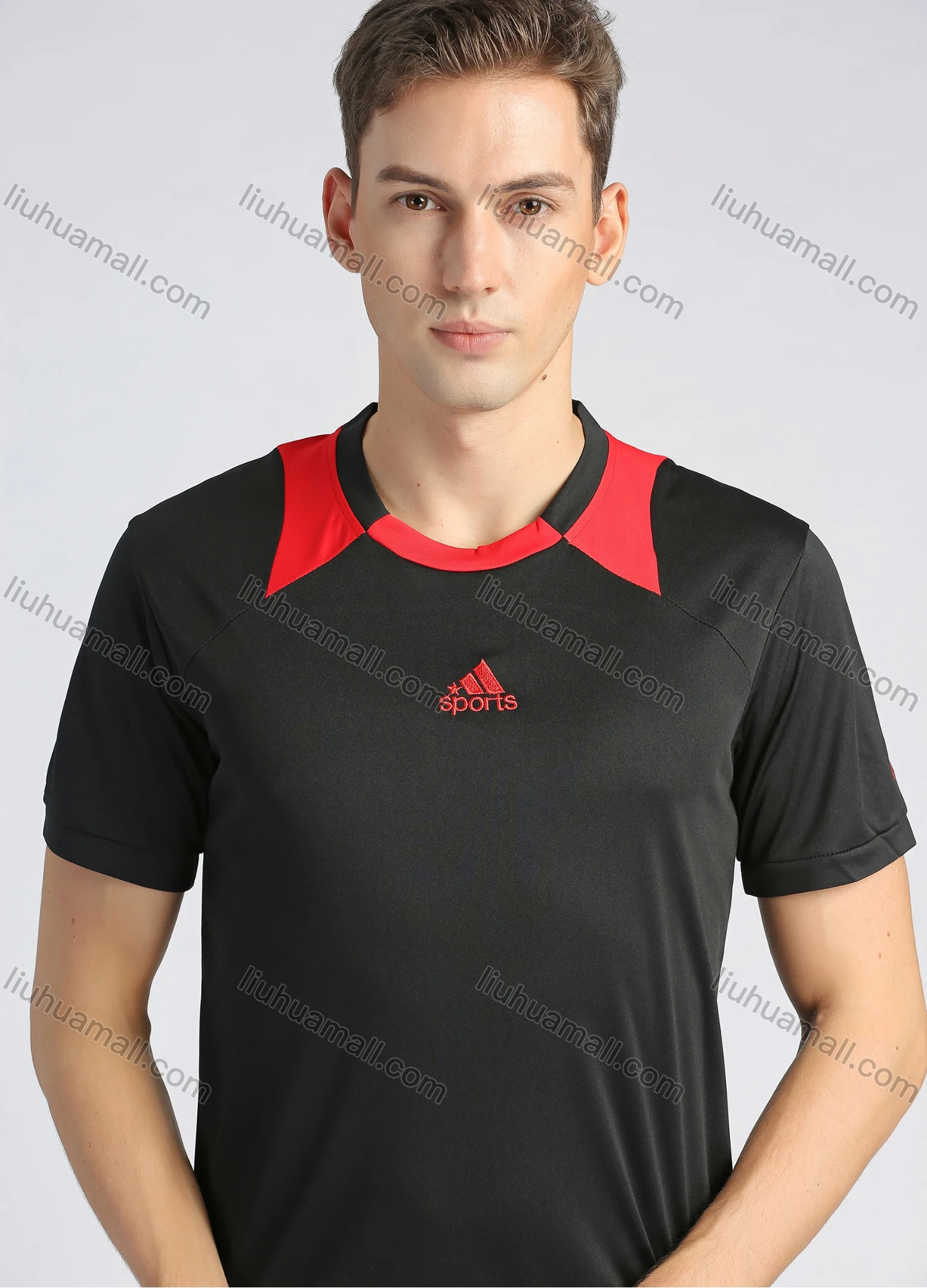 Wholesale Men's Sporty Contrast Color Round Neck Short Sleeve Slim Fit Stretch Workout Tee - Liuhuamall