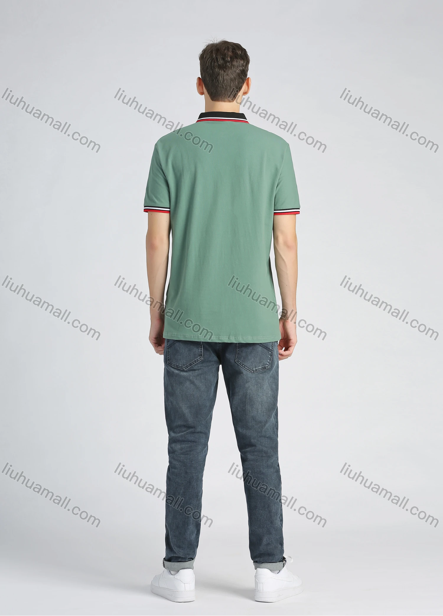 Wholesale Men's Cotton Plain Short Sleeve Embroidery Contrast Collar Polo Shirt - Liuhuamall