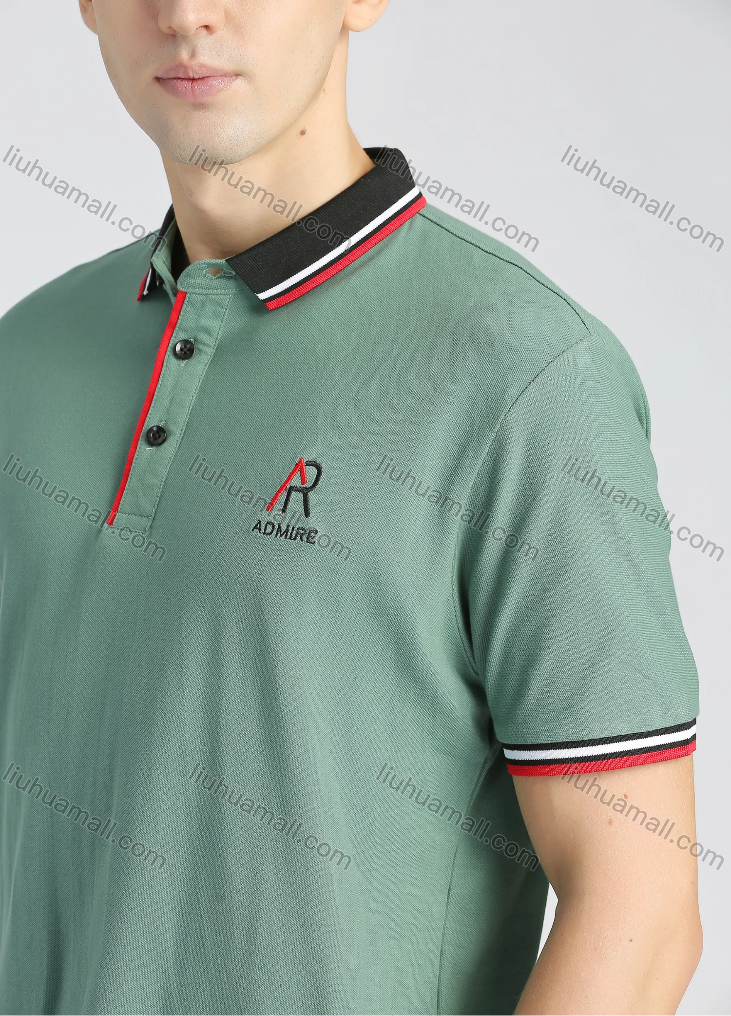 Wholesale Men's Cotton Plain Short Sleeve Embroidery Contrast Collar Polo Shirt - Liuhuamall