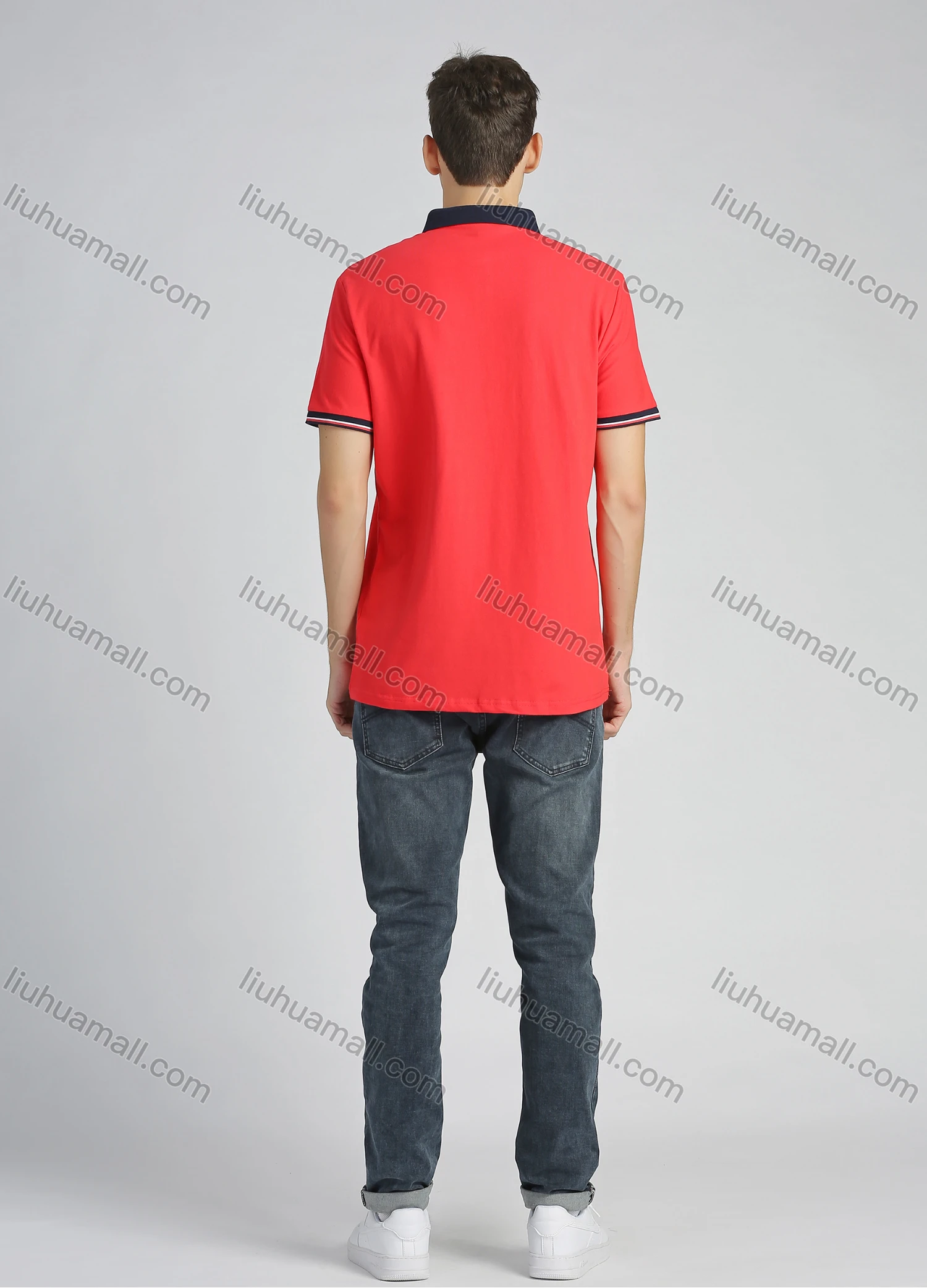 Wholesale Men's Cotton Plain Short Sleeve Embroidery Contrast Collar Polo Shirt - Liuhuamall