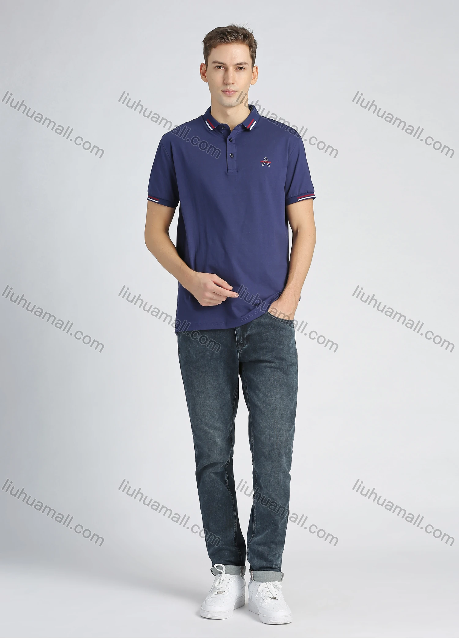 Wholesale Men's Cotton Casual Plain Embroidery Short Sleeve Polo Shirt - Liuhuamall