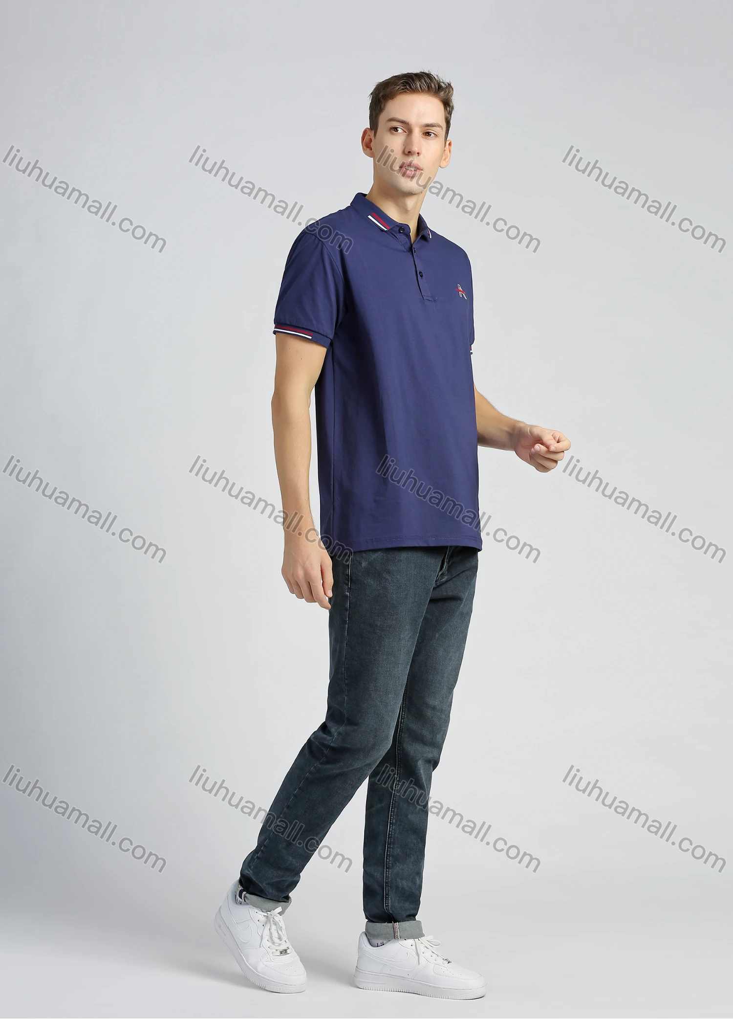 Wholesale Men's Cotton Casual Plain Embroidery Short Sleeve Polo Shirt - Liuhuamall