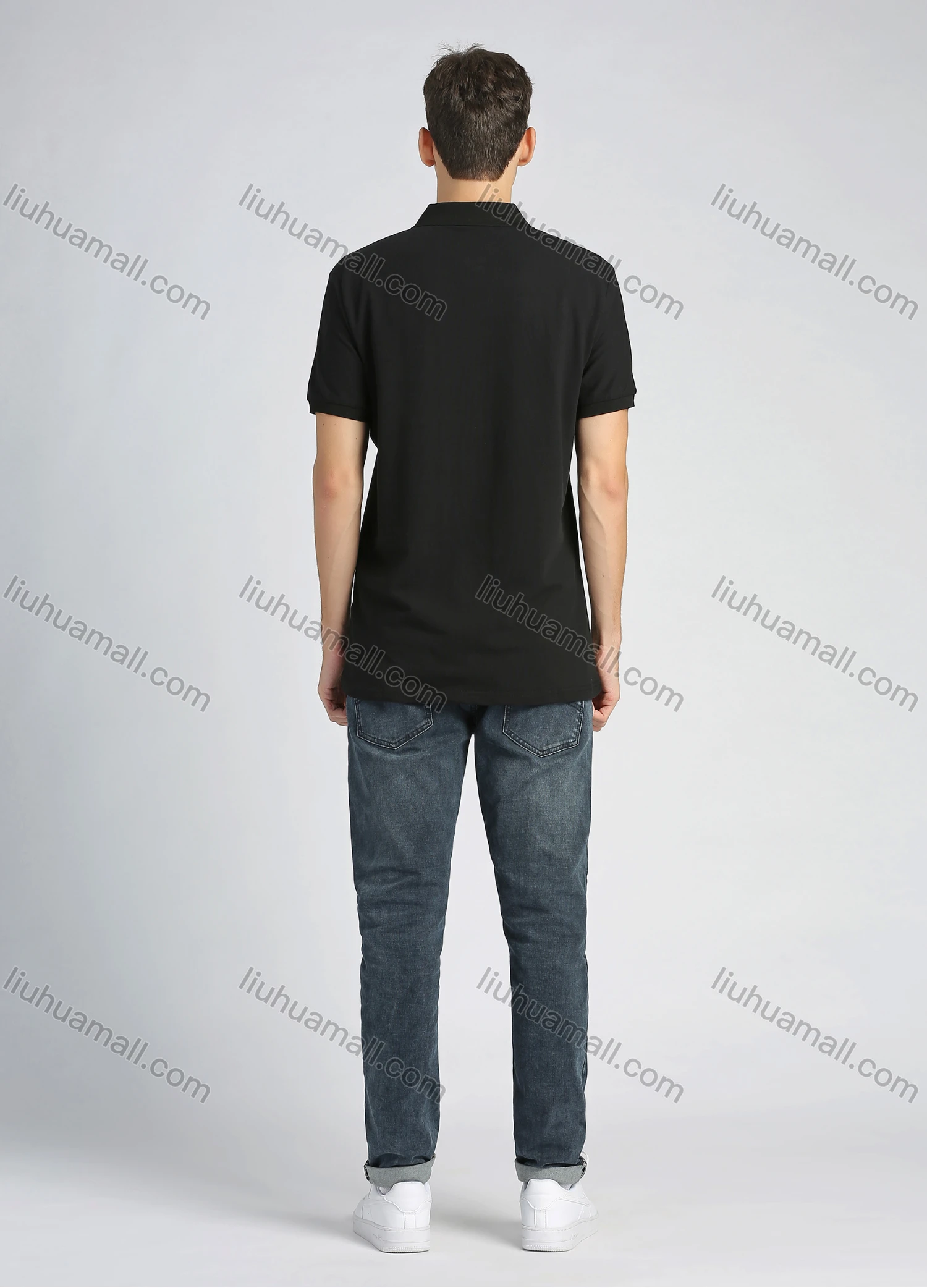 Wholesale Men's Cotton Plain Short Sleeve Letter Embroidery Rhinestone Casual Polo Shirt - Liuhuamall