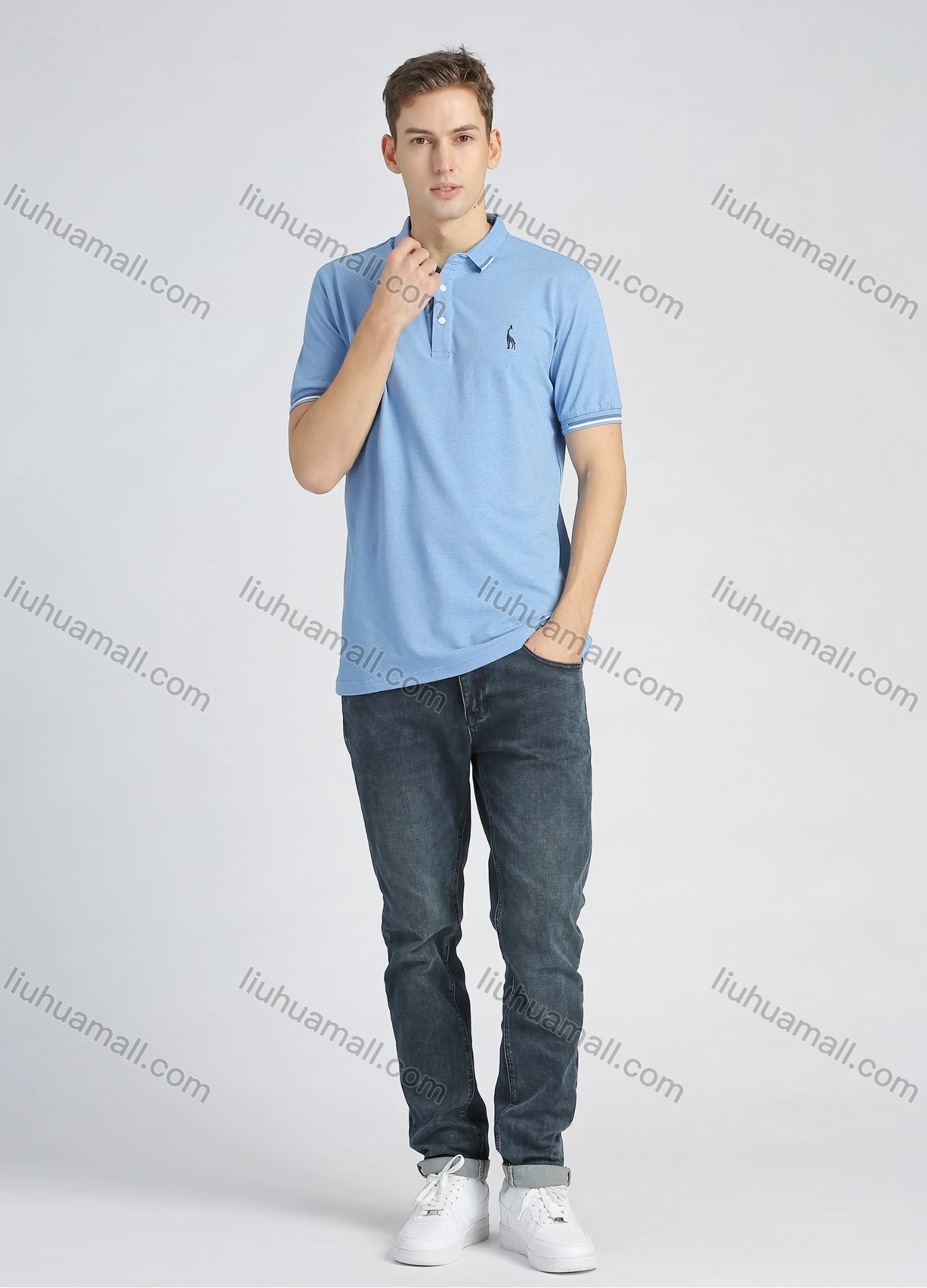 Wholesale Men's Casual Cotton Plain Embroidery Short Sleeve Polo Shirt - Liuhuamall