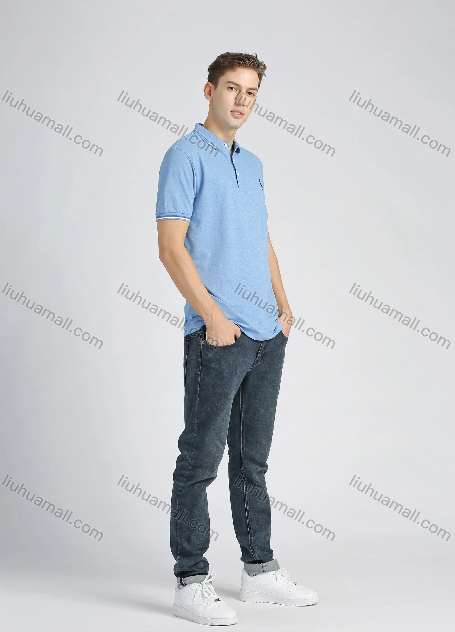 Wholesale Men's Casual Cotton Plain Embroidery Short Sleeve Polo Shirt - Liuhuamall