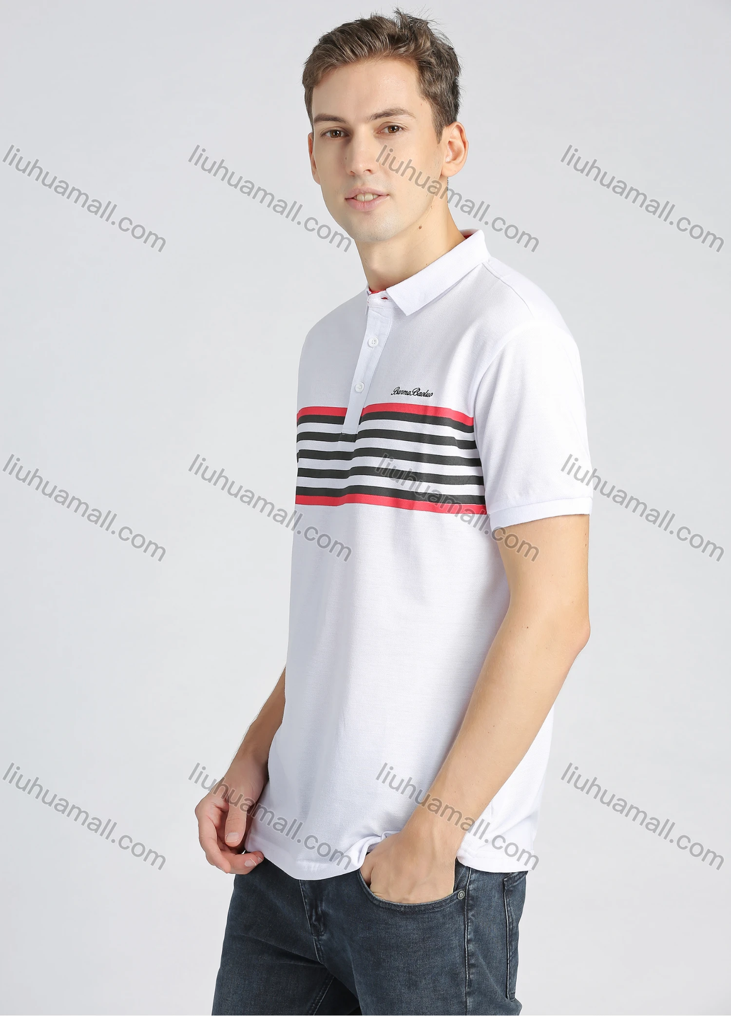 Wholesale Men's Casual Cotton Short Sleeve Striped Polo Shirt - Liuhuamall
