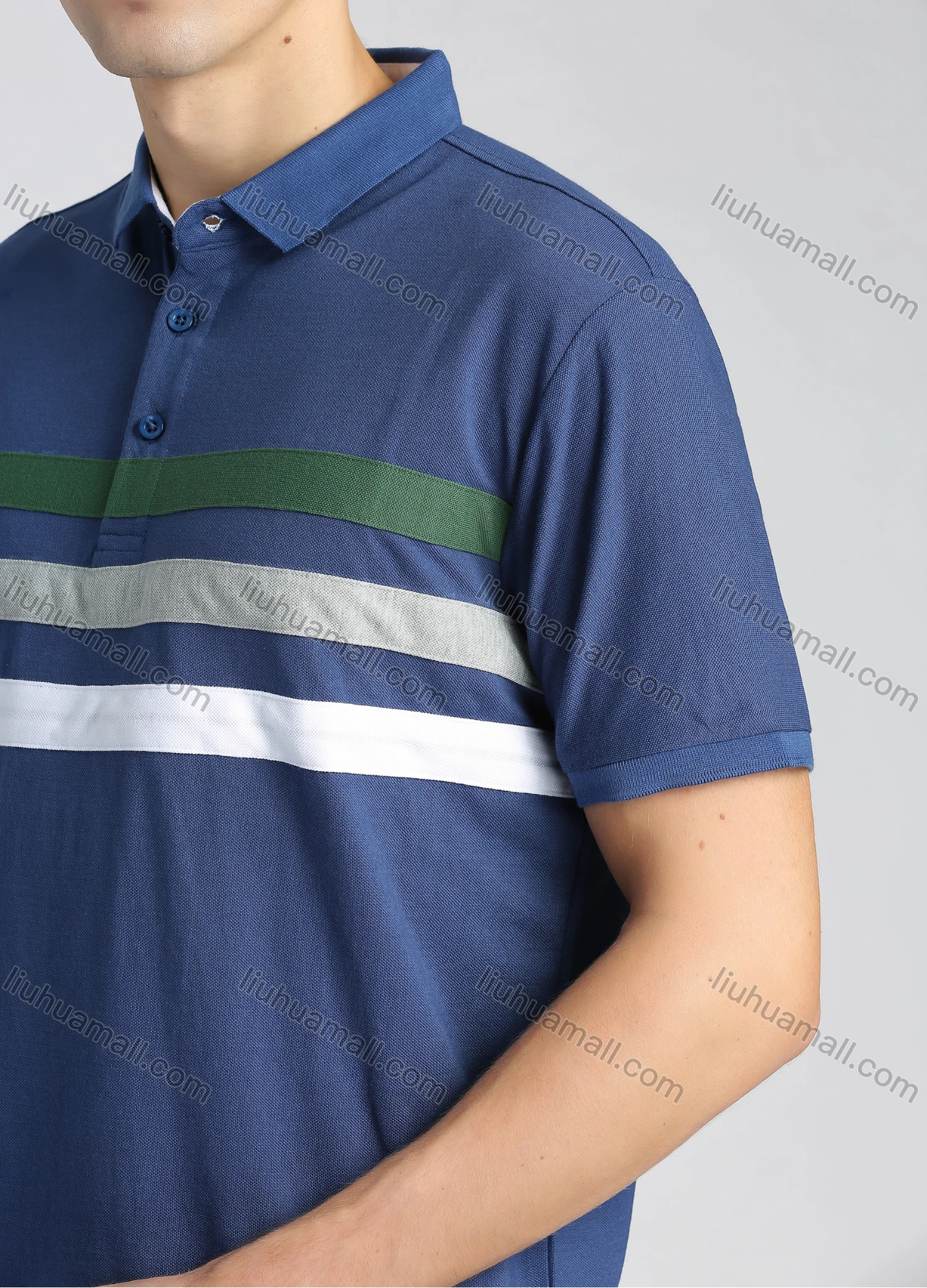 Wholesale Men's Casual Cotton Colokblock Striped Short Sleeve Polo Shirt - Liuhuamall