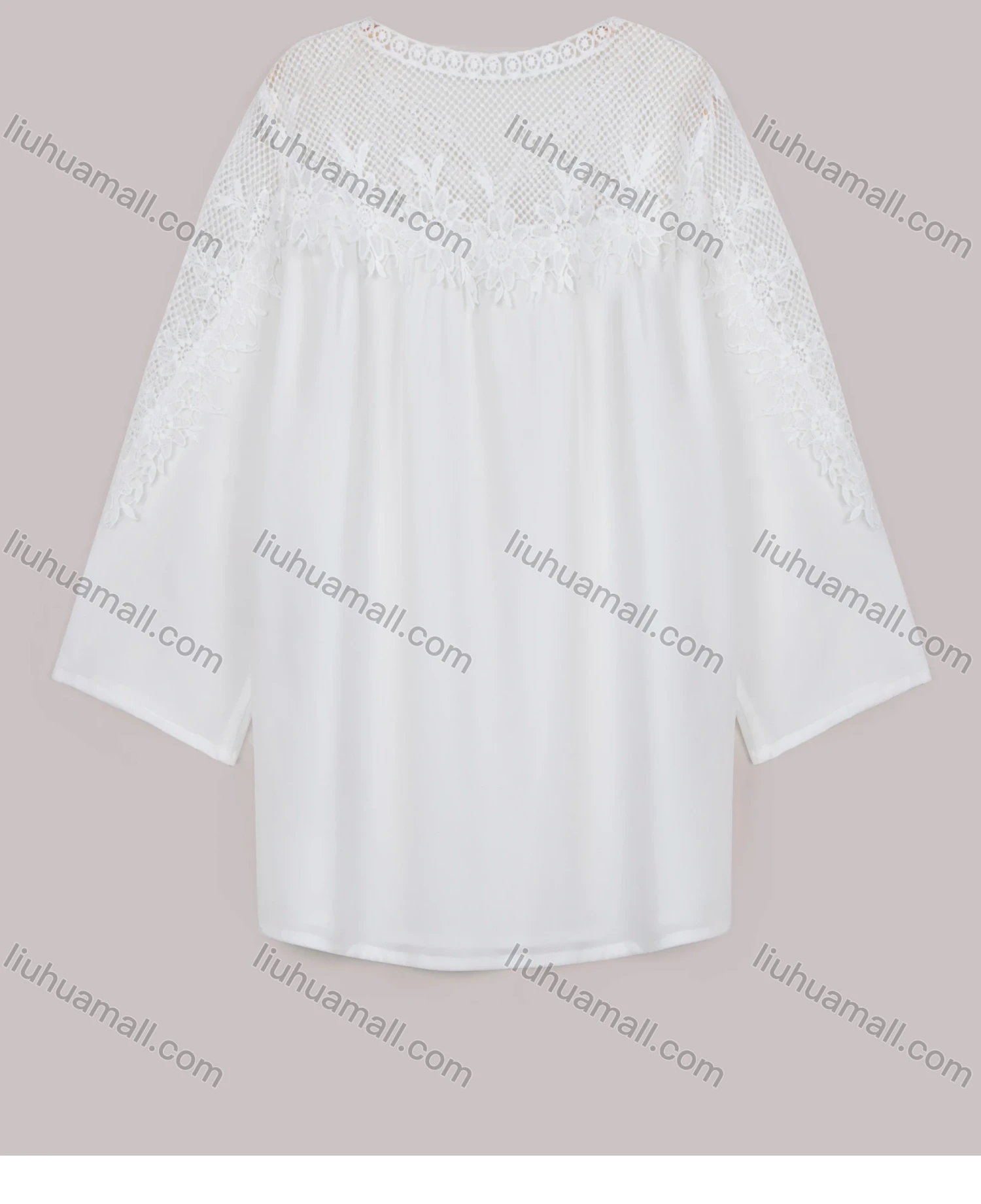 Wholesale Women's Casual Long Sleeve Notched Neck Oversized Lace Blouse - Liuhuamall