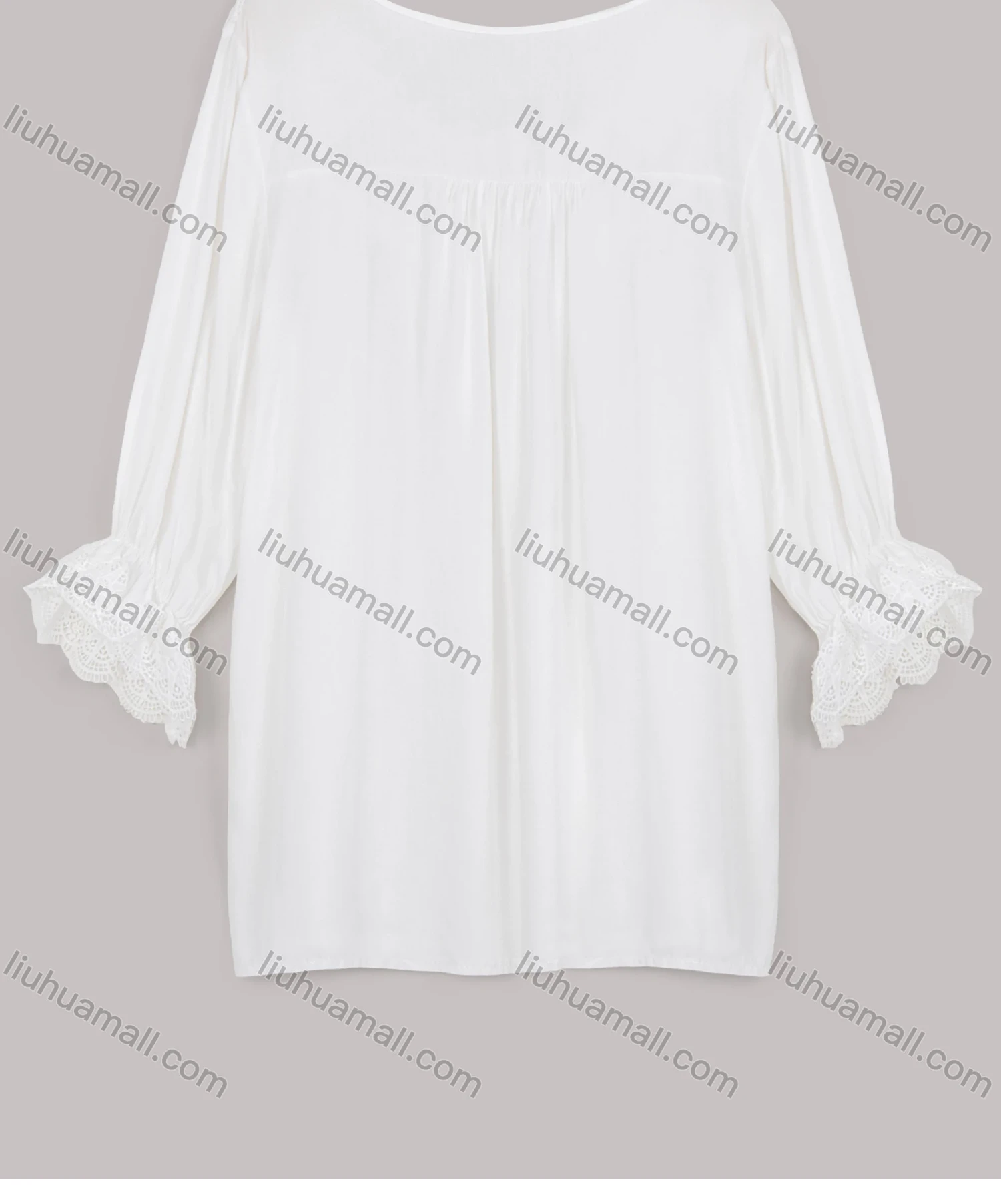 Wholesale Women's Casual Poet Sleeve Round Neck Lace Oversized Blouse - Liuhuamall