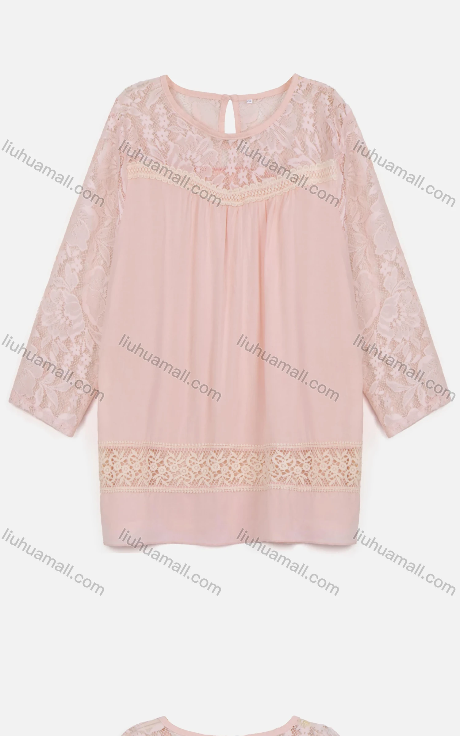 Wholesale Women's Casual Long Sleeve Keyhole Neck Lace Oversized Blouse - Liuhuamall