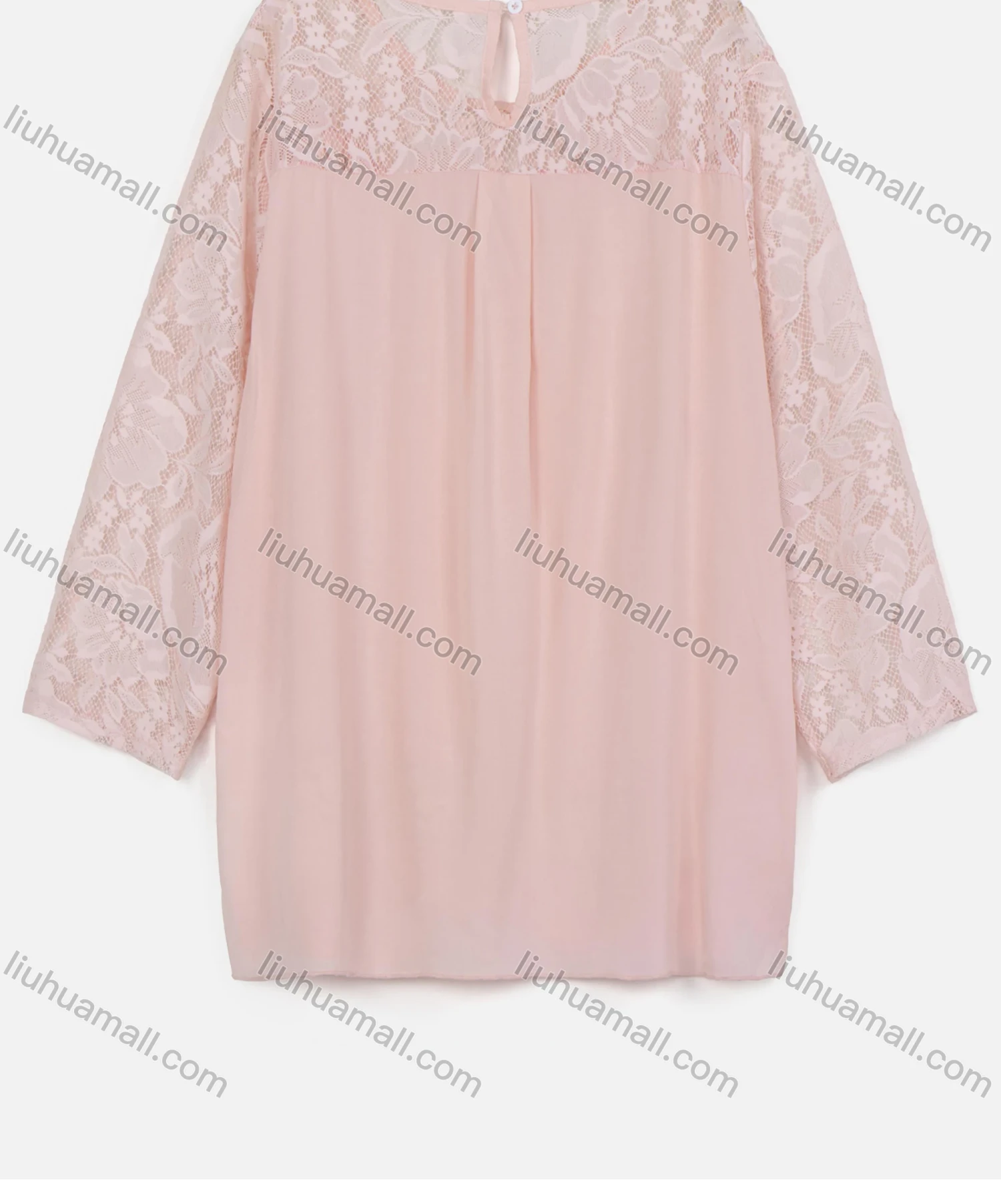 Wholesale Women's Casual Long Sleeve Keyhole Neck Lace Oversized Blouse - Liuhuamall