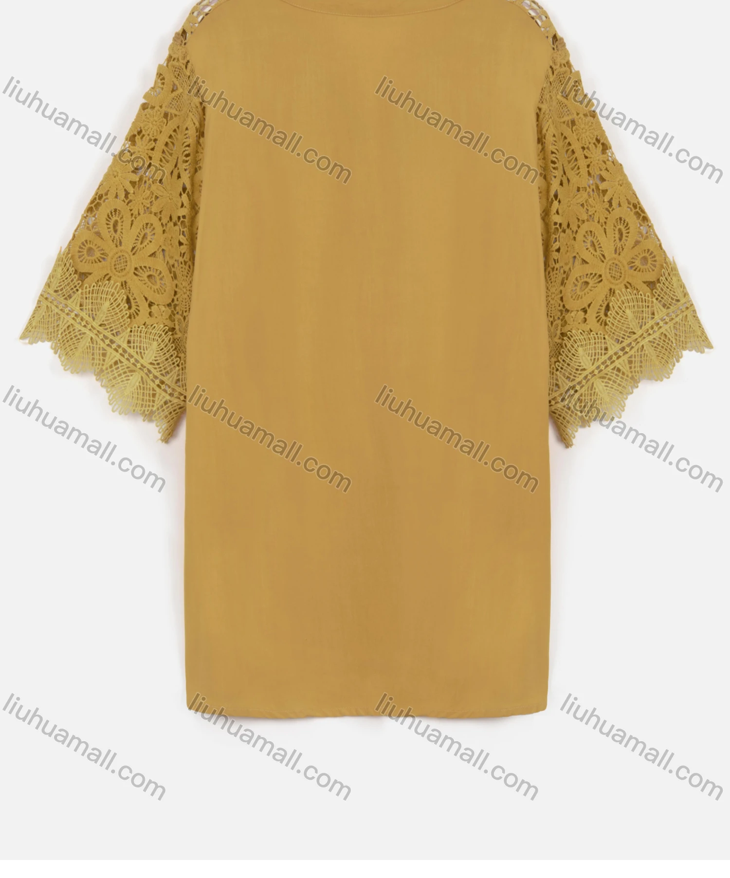 Wholesale Women's Casual Half Sleeve Button Front V-Neck Lace Blouse - Liuhuamall