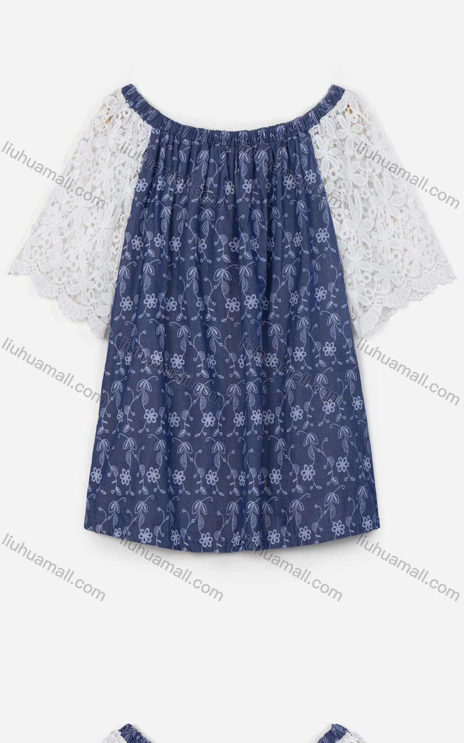 Wholesale Women's Casual Half Sleeve Boat Neck Floral Print Lace Blouse - Liuhuamall