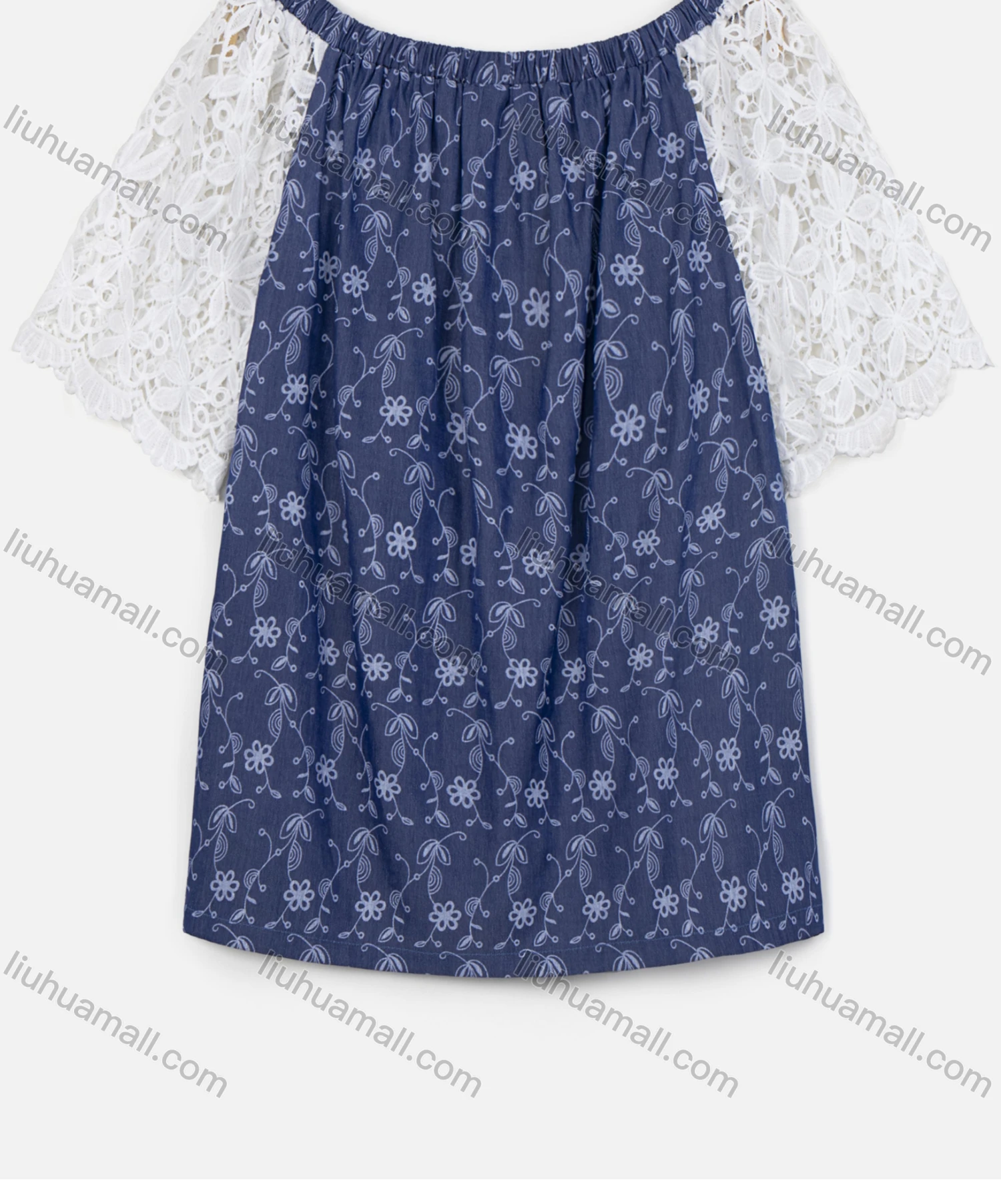 Wholesale Women's Casual Half Sleeve Boat Neck Floral Print Lace Blouse - Liuhuamall