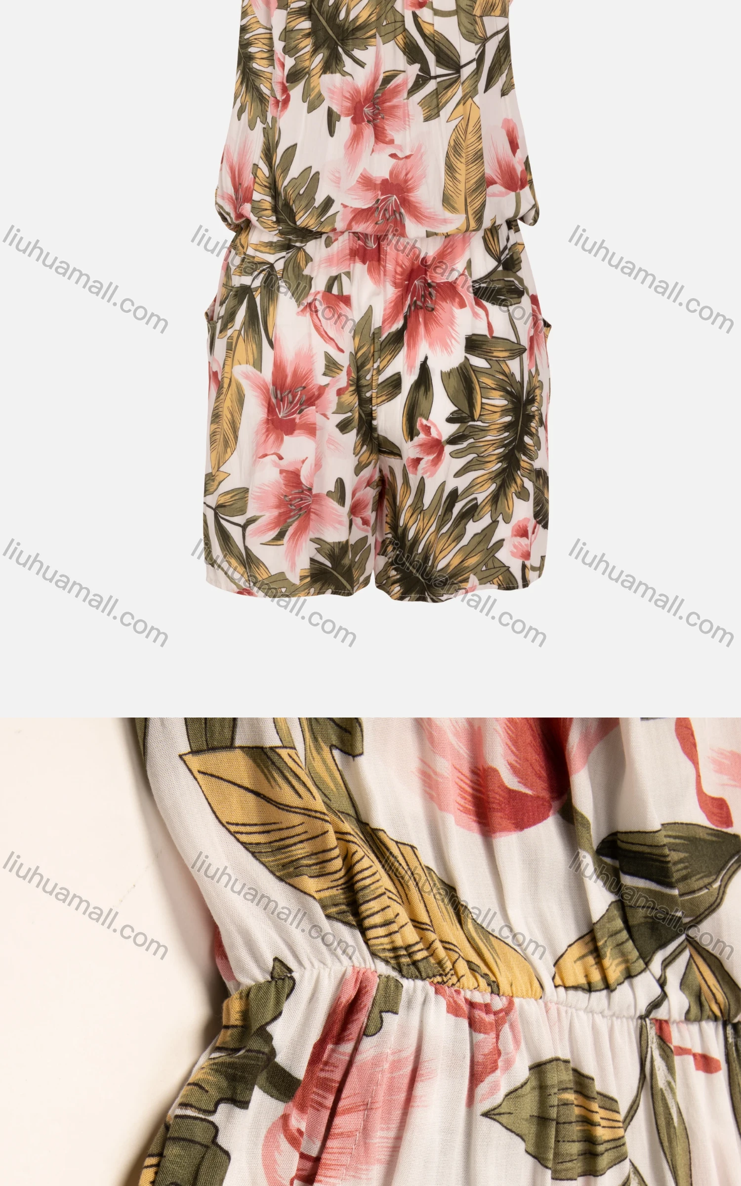 Wholesale Women's Sleeveless Spaghetti Strap Keyhole Neck Floral Print Romper - Liuhuamall