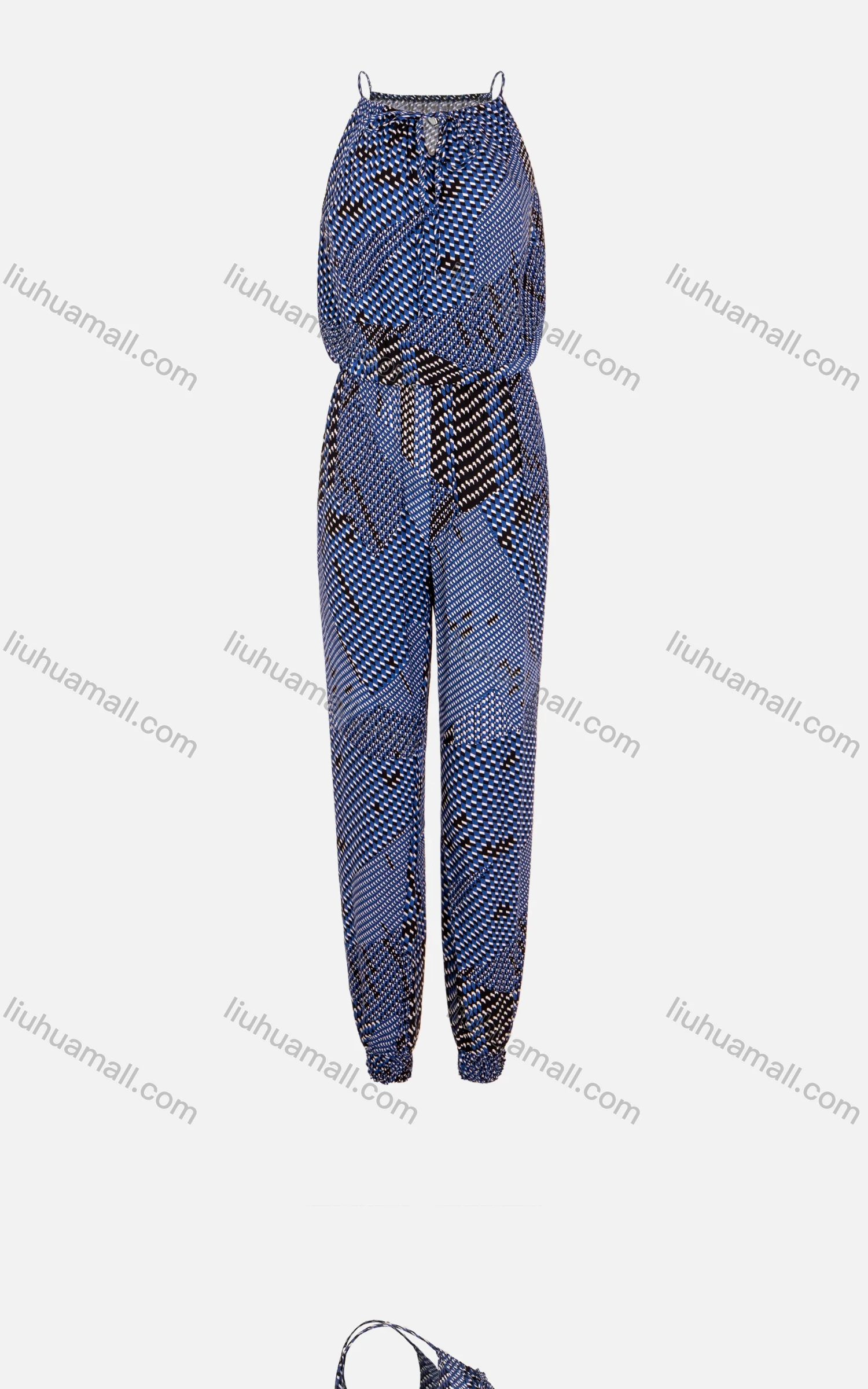 Wholesale Women's Sleeveless Keyhole Neck Allover Print Jumpsuit - Liuhuamall